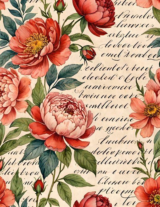 Poppies over vintage handwriting