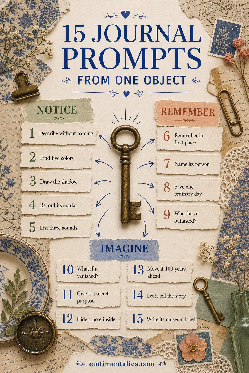 Fifteen creative journal prompts beginning with one ordinary object