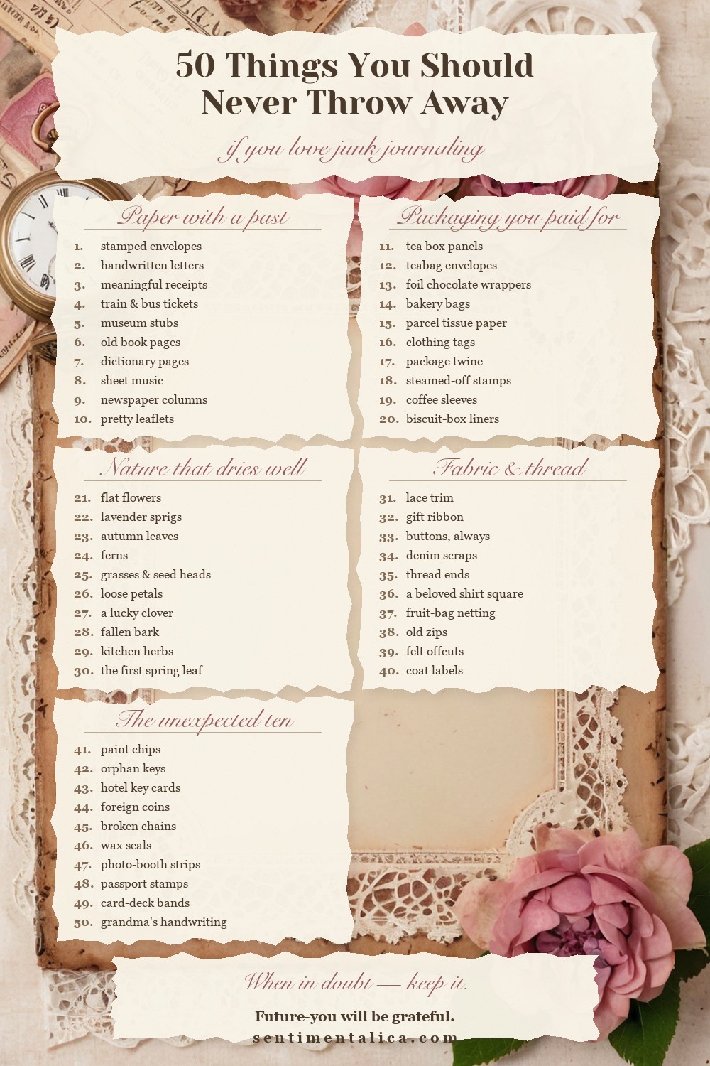 infographic: 50 things you should never throw away if you junk journal — save this list