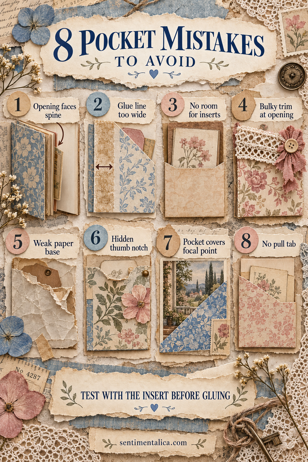 Eight junk journal pocket mistakes shown with practical examples