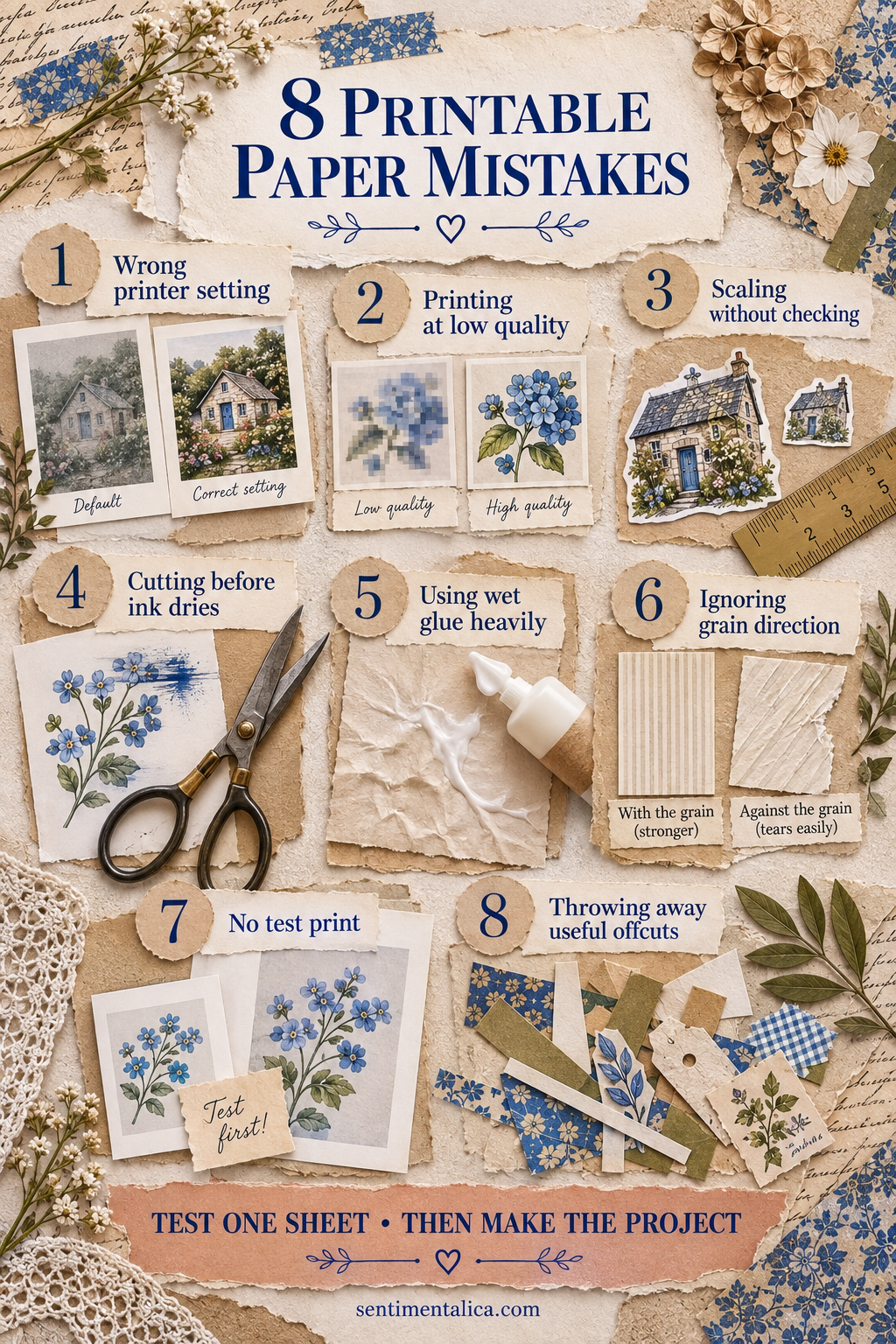 Eight printable paper mistakes shown with practical examples