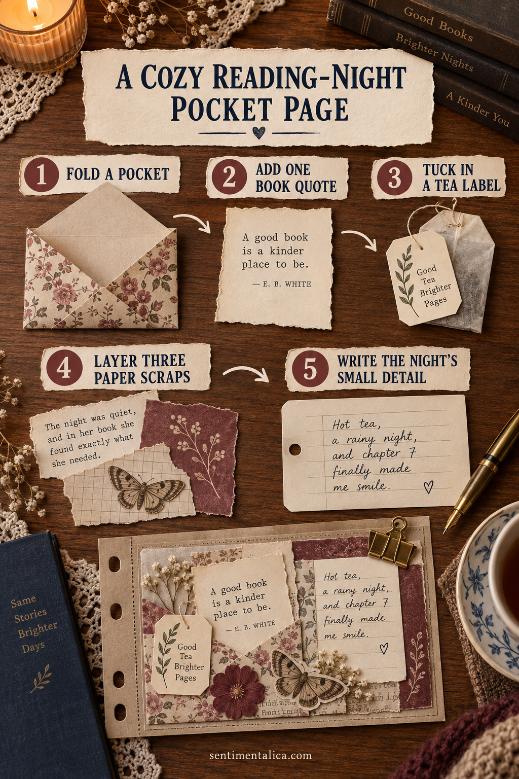 Step-by-step guide for a cozy reading-night pocket page