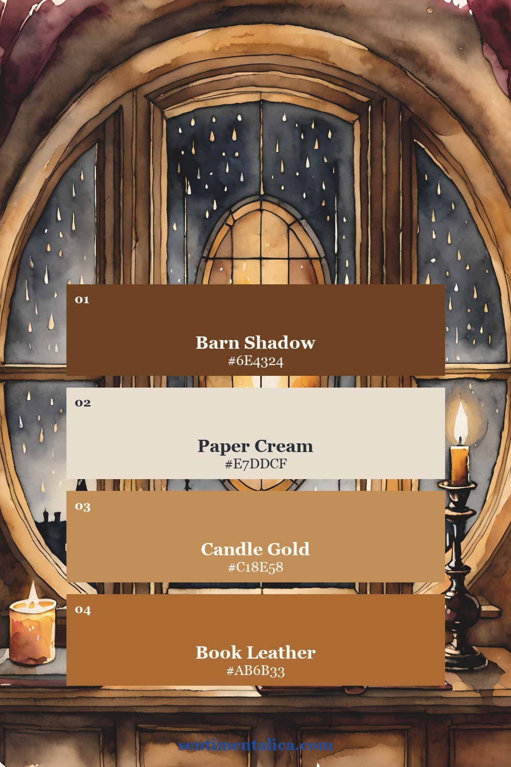 Dark academia palette sampled from a real Book Nook page