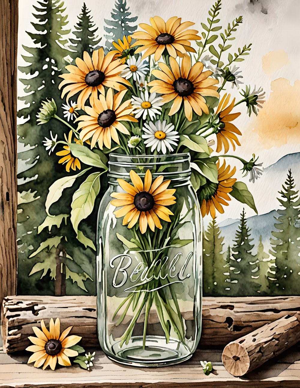 An individual Log Cabin watercolor page from the featured collection