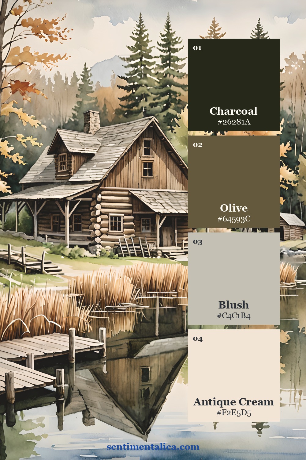 Color palette sampled from a real Log Cabin page