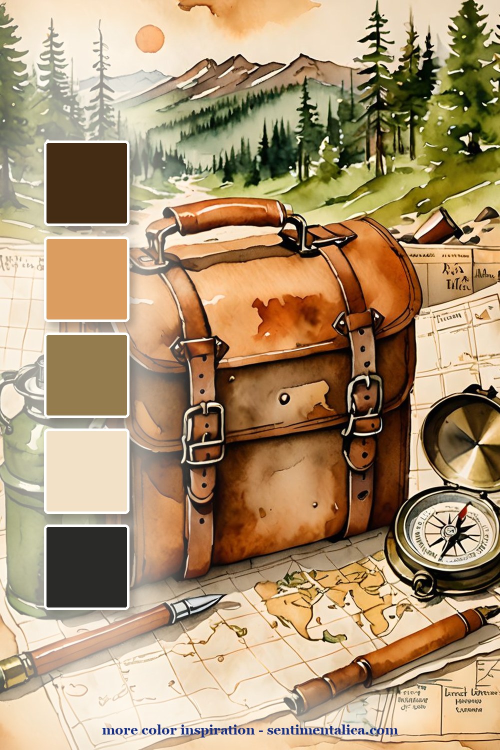 Third showpiece color palette for a summer trail journal theme with maps and mountain greens