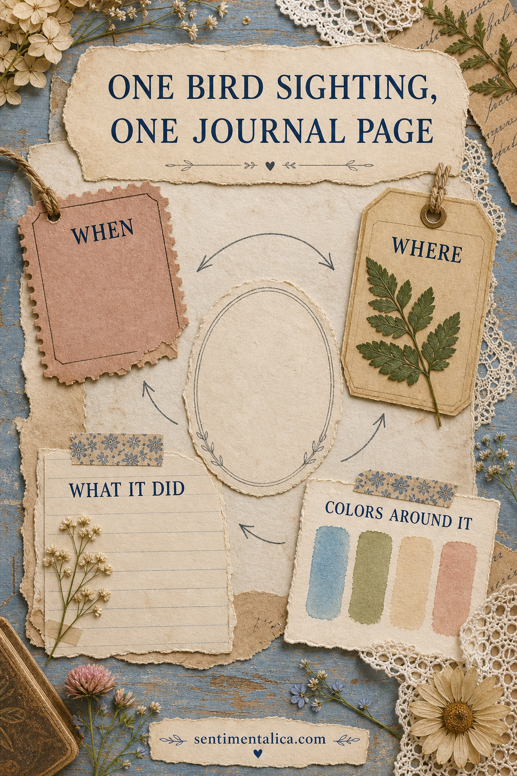 Bird journal field-note infographic built from one sighting