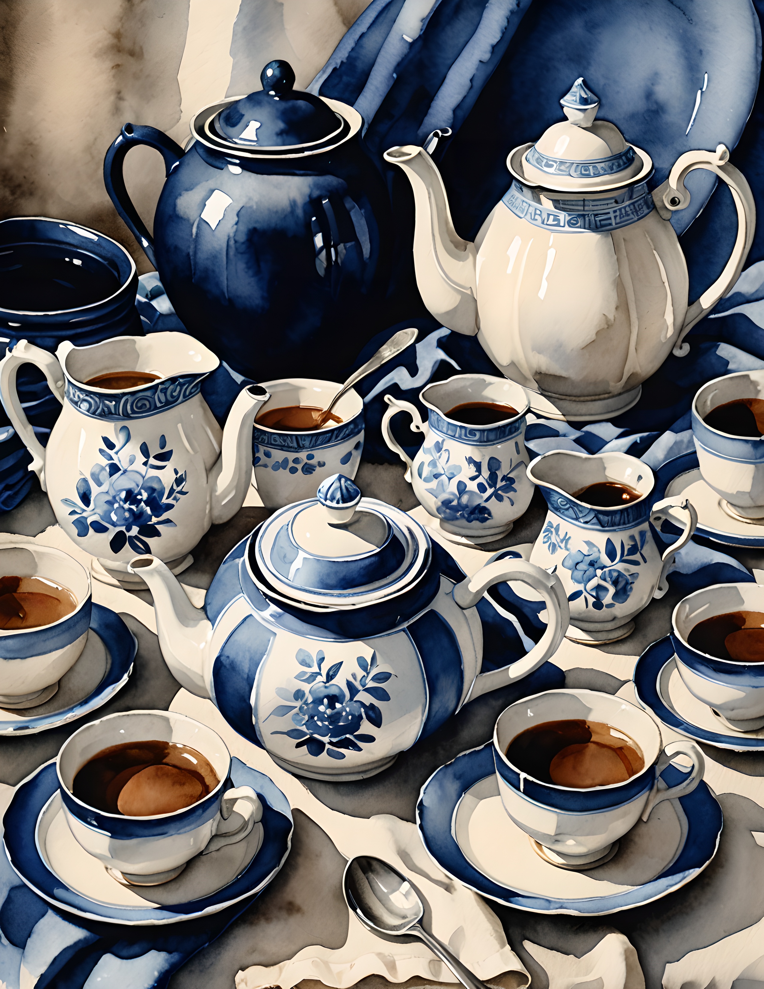 Porcelain tea service printable journal page from the Toile Blue kit