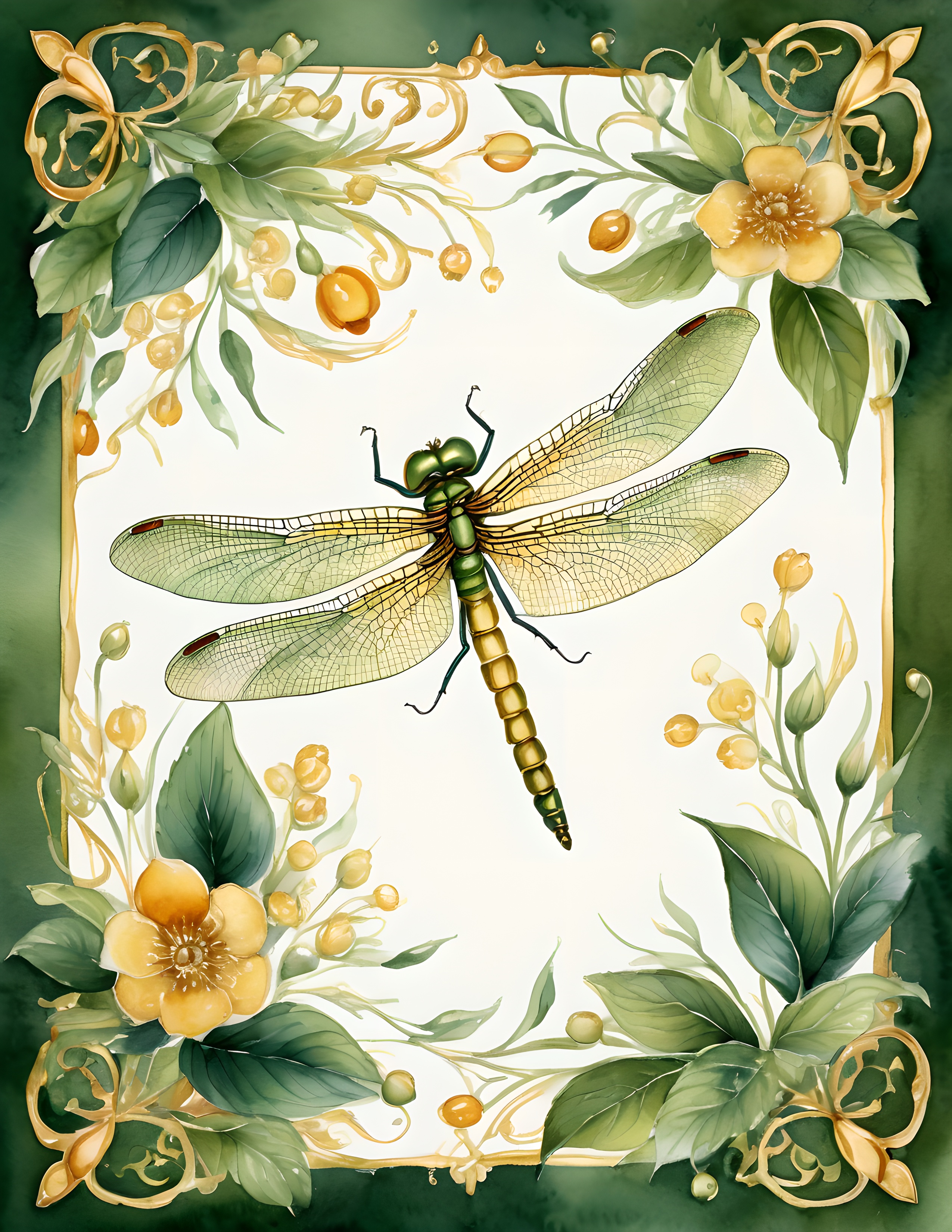 Real Gossamer Wing page with a dragonfly inside an elegant botanical frame
