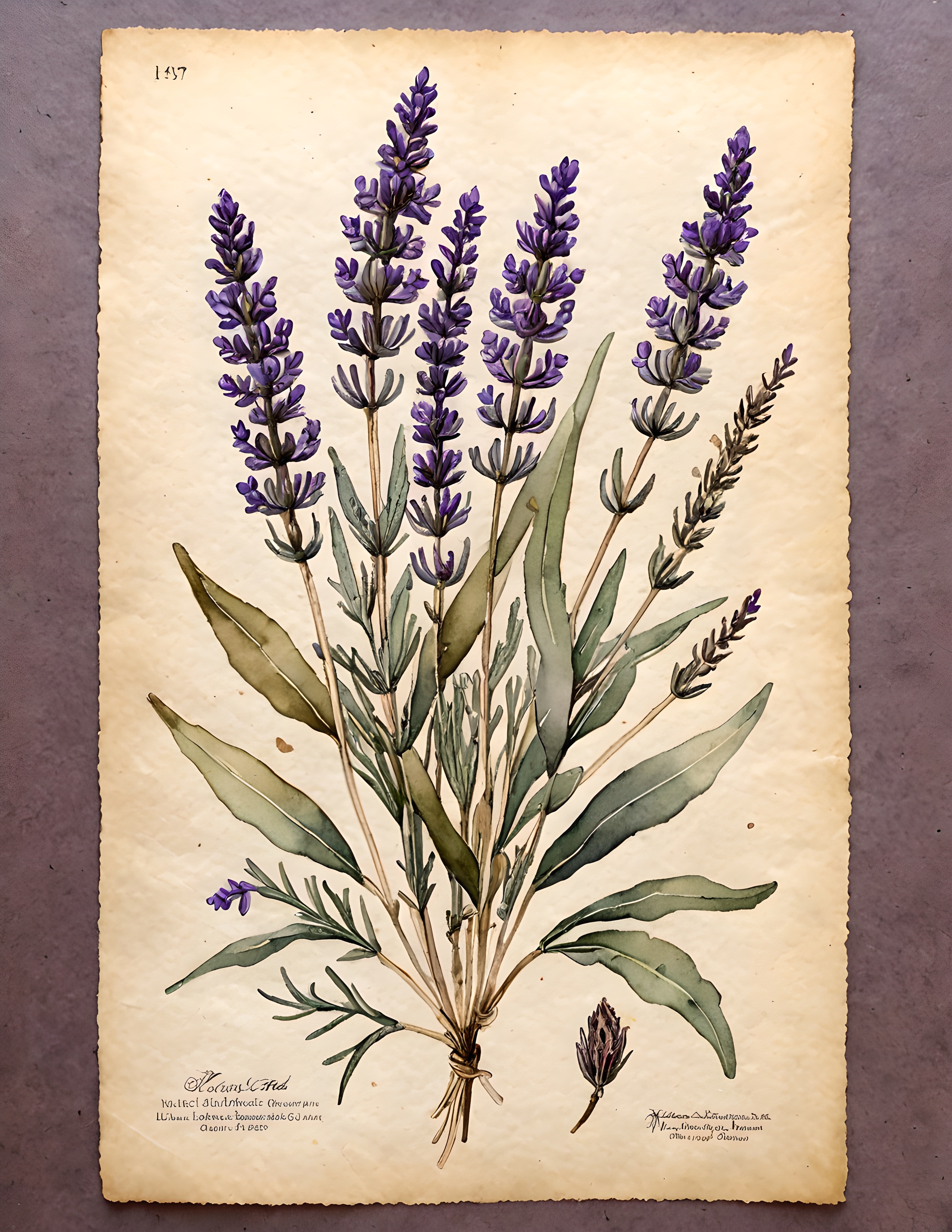 Real Violet Haze page with a preserved lavender specimen on aged paper