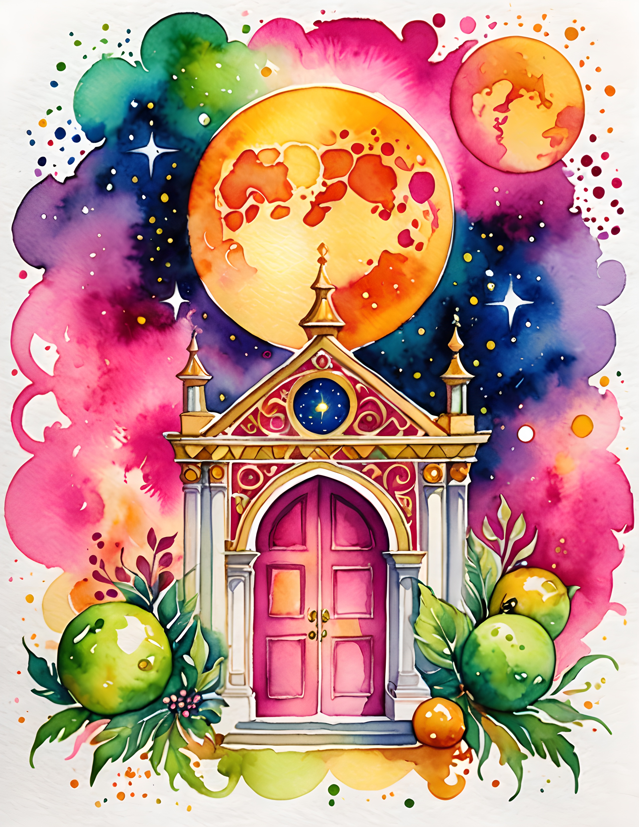 Bright Rainbow pink watercolor doorway customer page