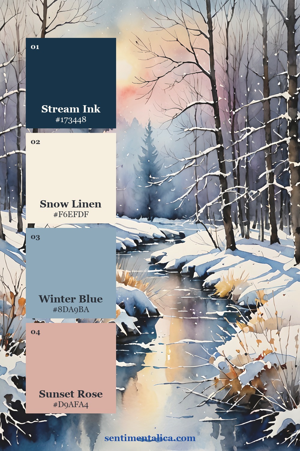 Blue and light-neutral palette sampled from actual winter artwork