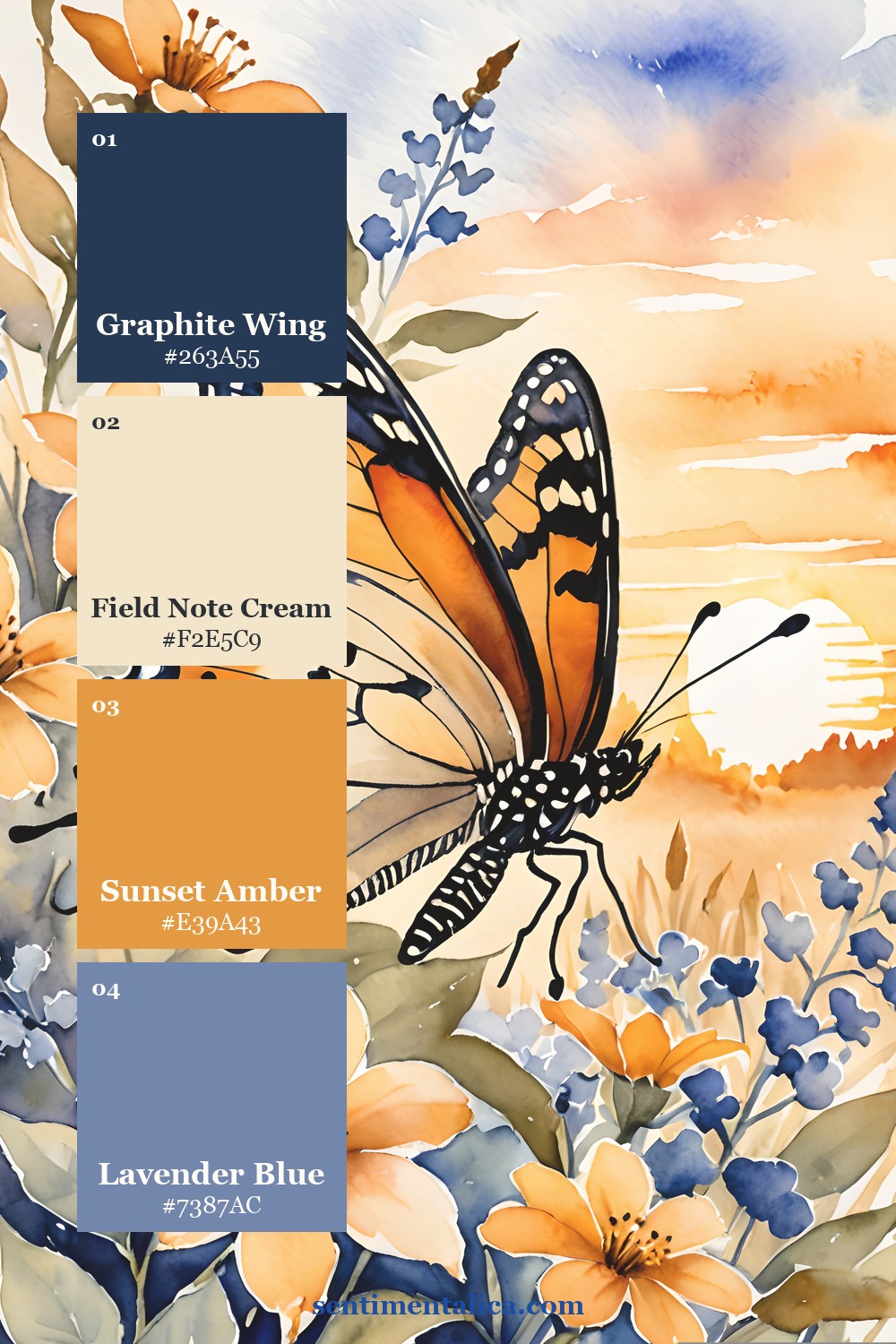 Butterfly Study palette with field note cream, aged label, graphite wing and herbarium khaki