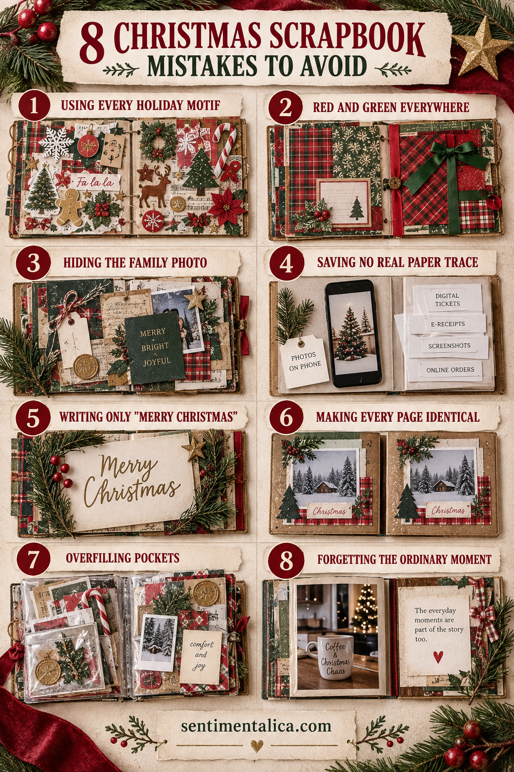 Visual guide to 8 christmas scrapbook mistakes that hide the story