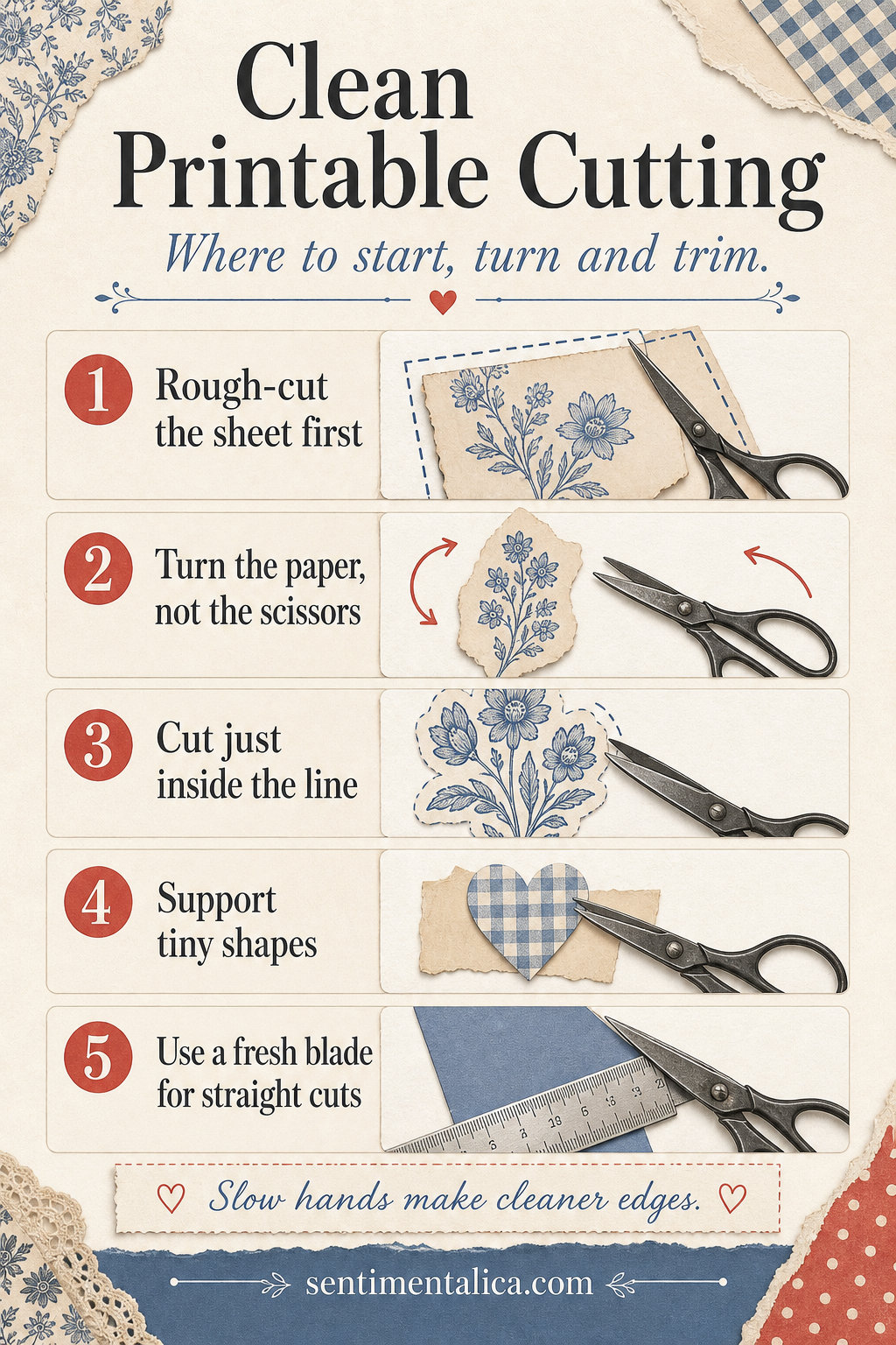 Five-step clean printable cutting infographic