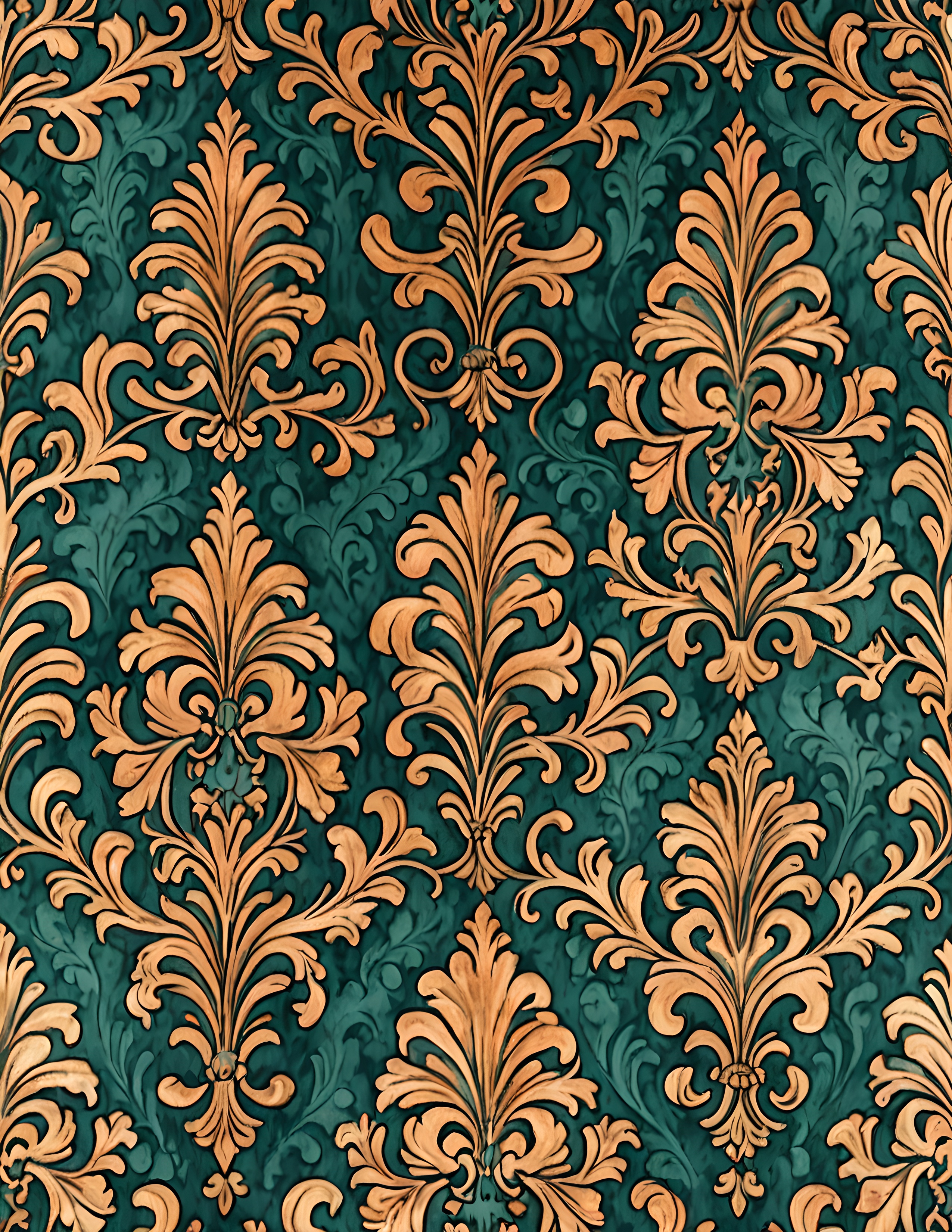Real Brass Gears page with an ornate copper pattern on deep teal