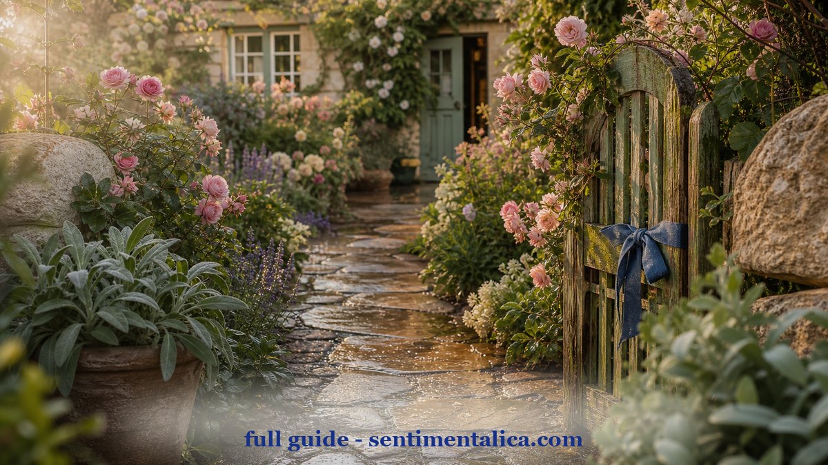 Thin atmospheric scene inspired by cottage rose junk journal palette ideas