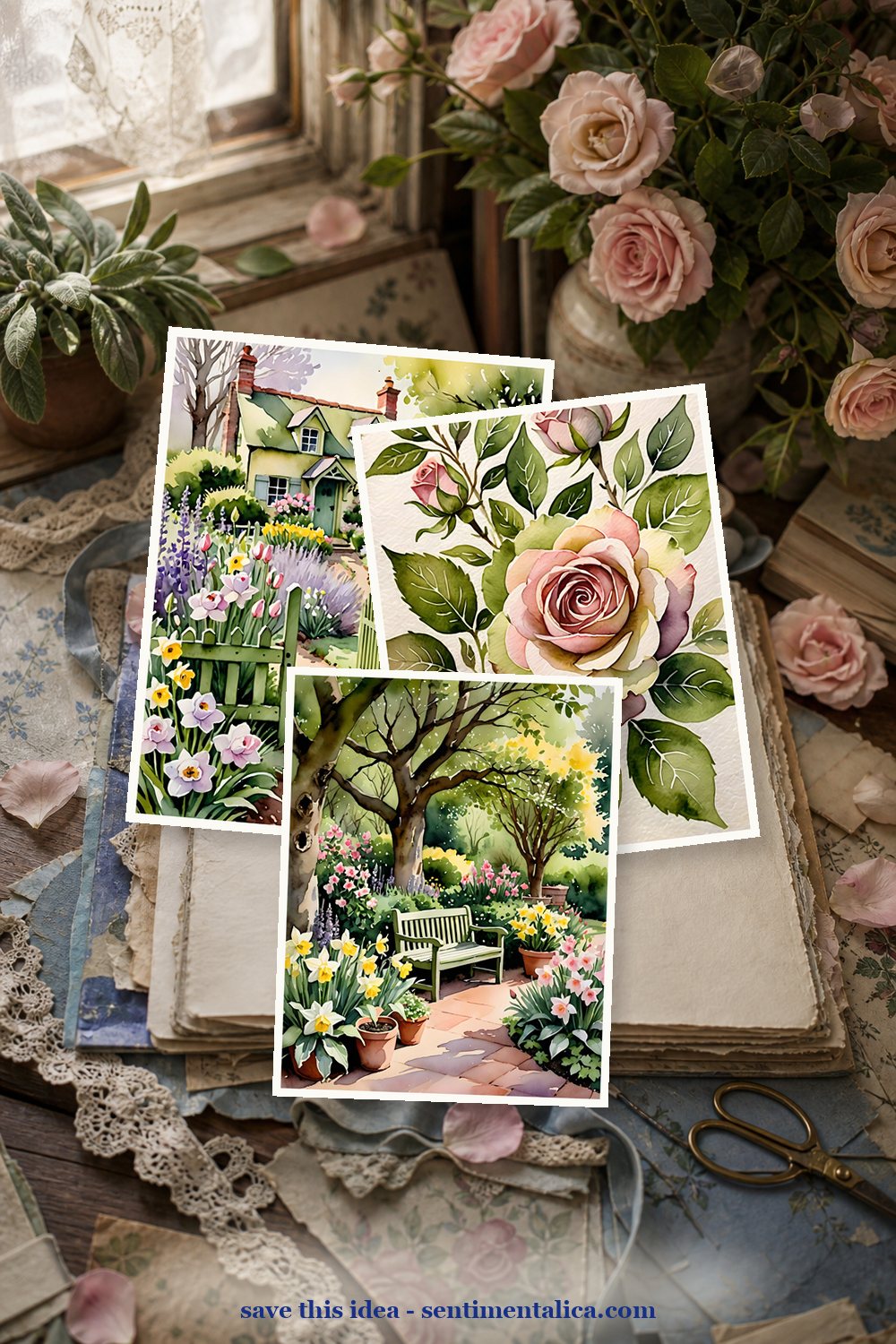 Realistic junk journal process scene inspired by the listing colors
