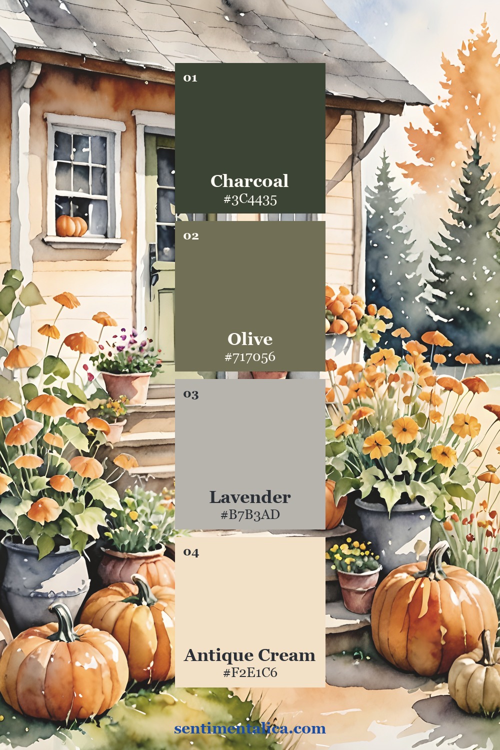 Four-color palette sampled from a Cozy Autumn cottage page