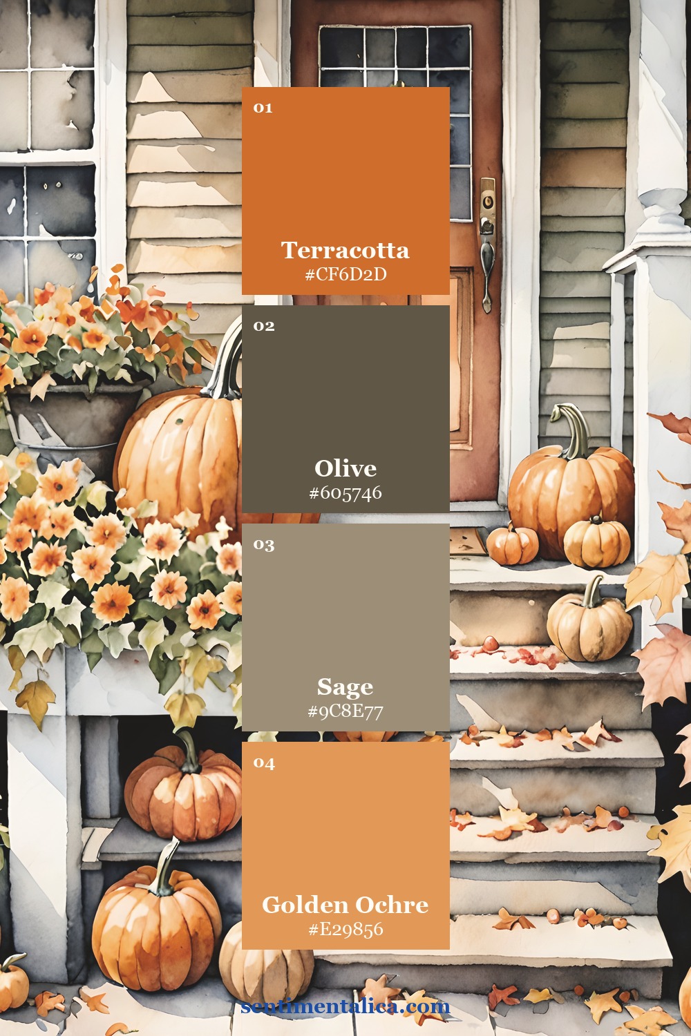 Four-color palette sampled from a Cozy Autumn doorway page