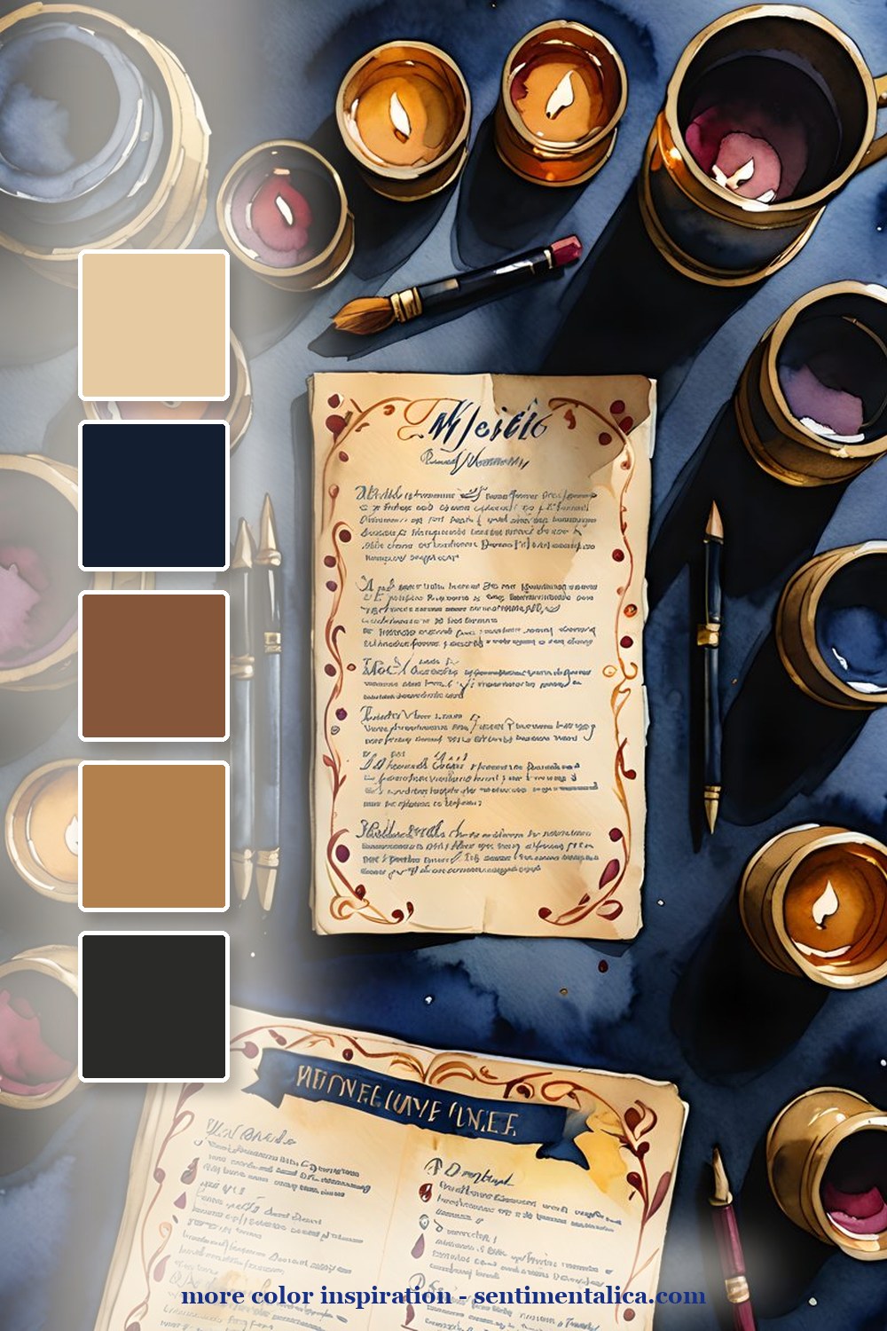 Second showpiece color palette for dark academia journal pages with candlelit color