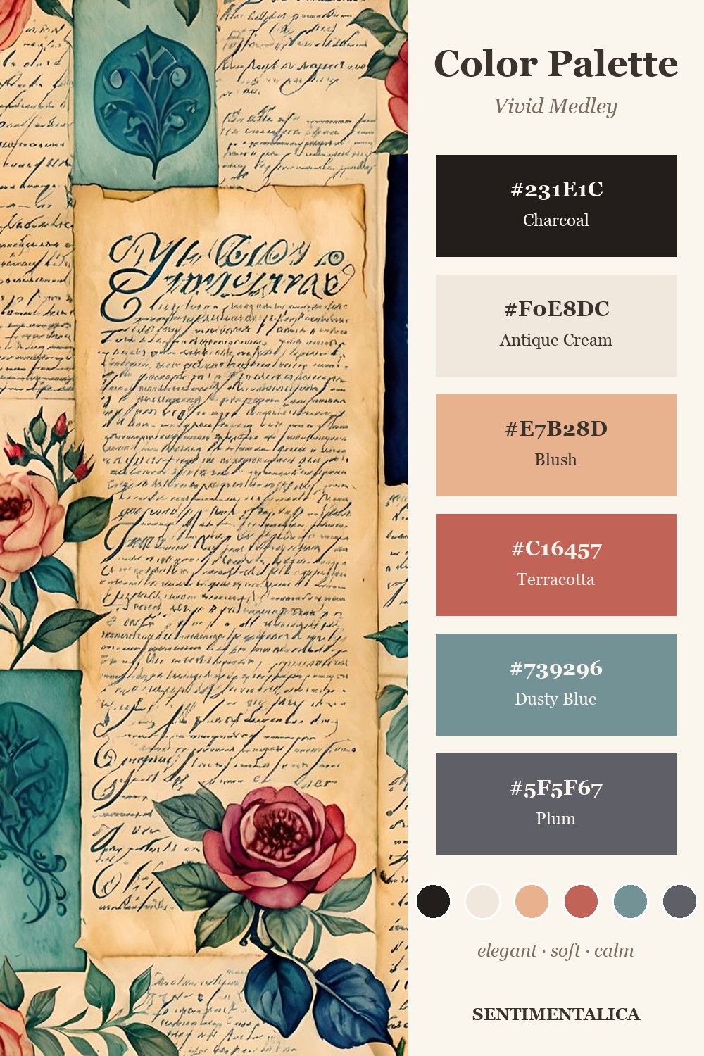 Color palette image for Vivid Medley with dusty blue and terracotta swatches