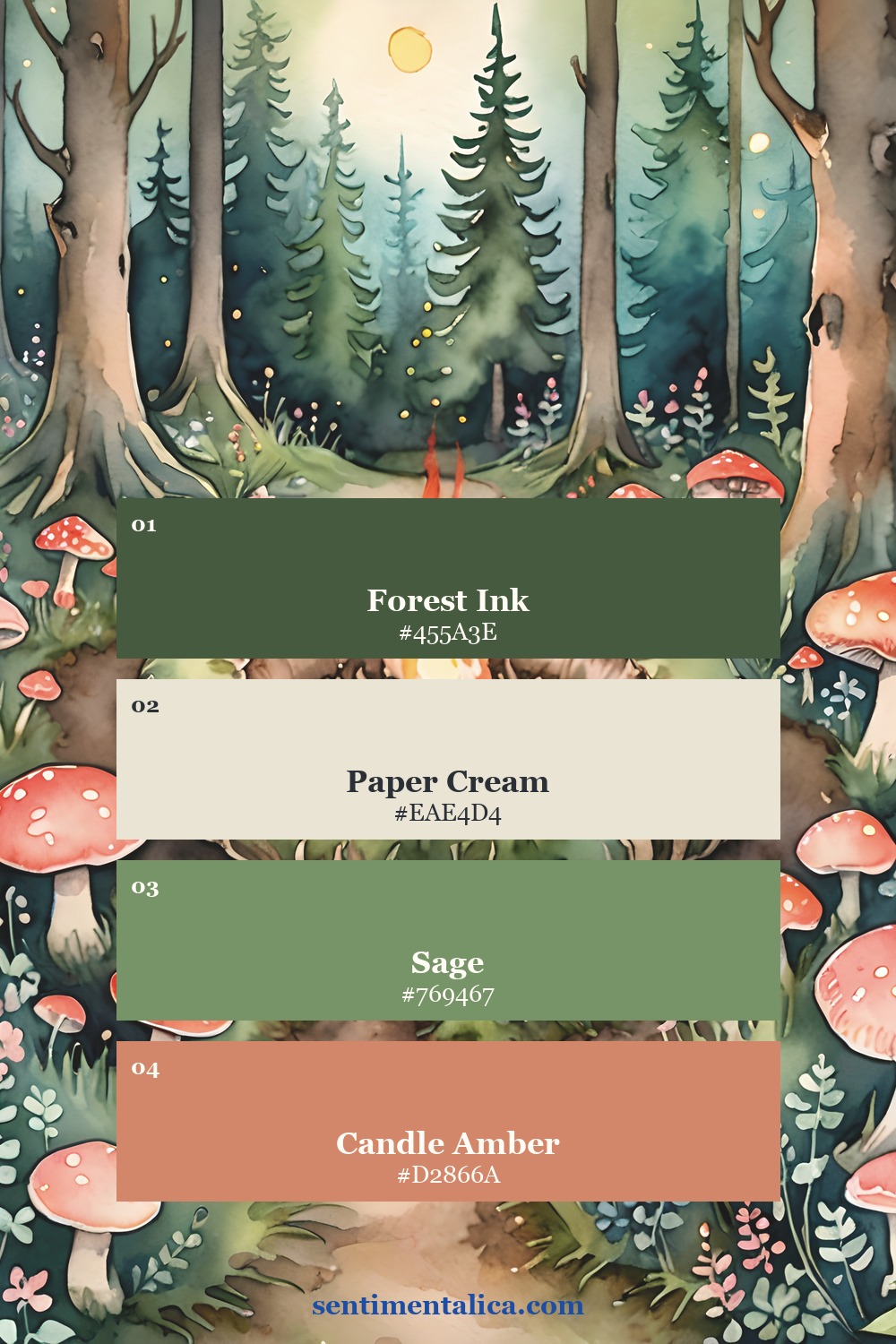 Enchanted woodland palette sampled from a real Fairy Ring page
