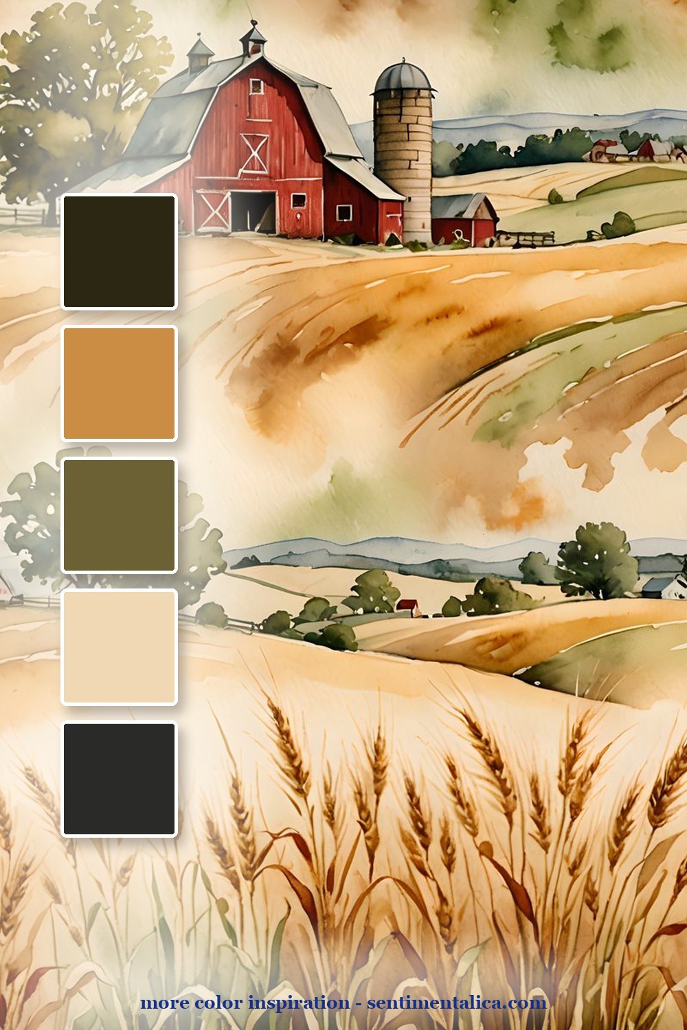 Saveable color palette for farmhouse animal journal ideas for country pages with square swatches and sentimentalica.com