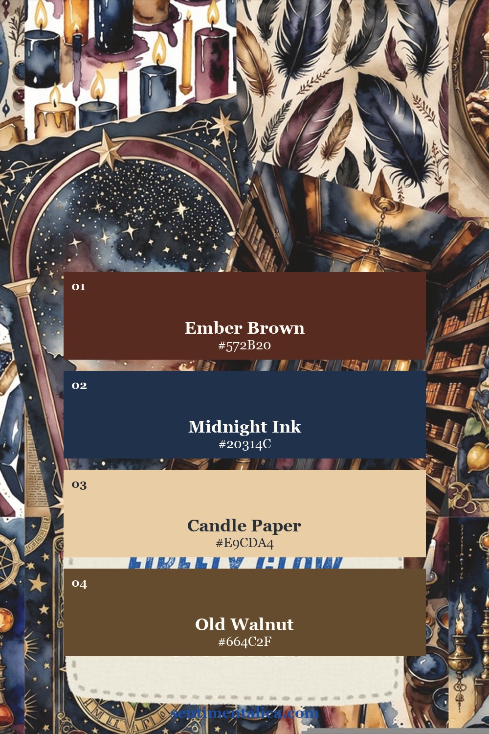 Firefly Glow palette with ember brown, midnight ink, candle paper and old walnut