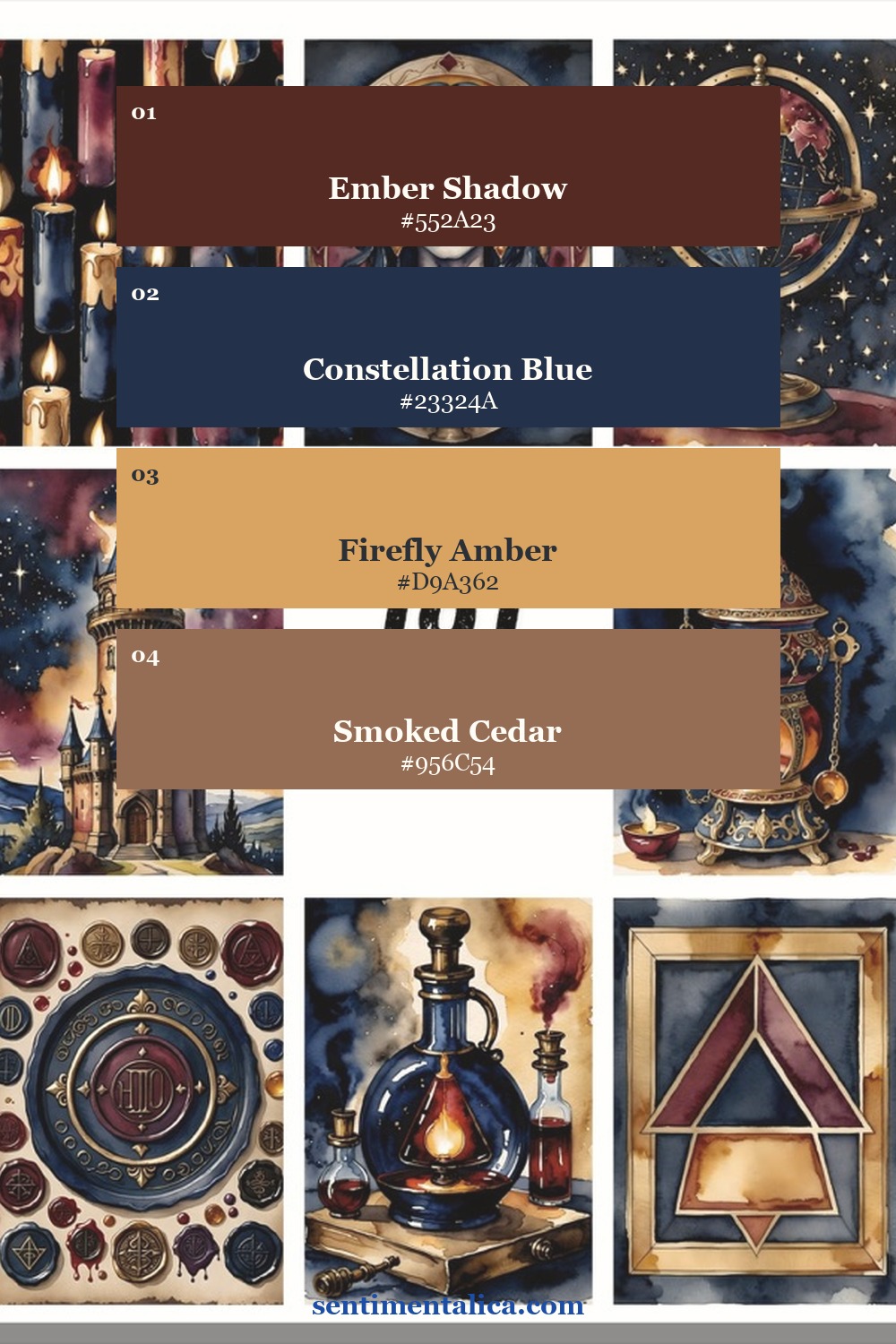 Firefly Glow palette with ember shadow, constellation blue, firefly amber and smoked cedar