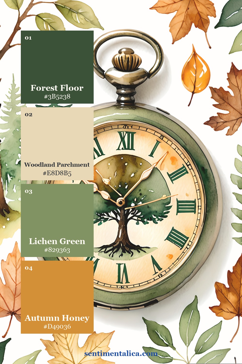 Foxglove Hollow palette with mushroom cream, woodland parchment, meadow moss and deep fern