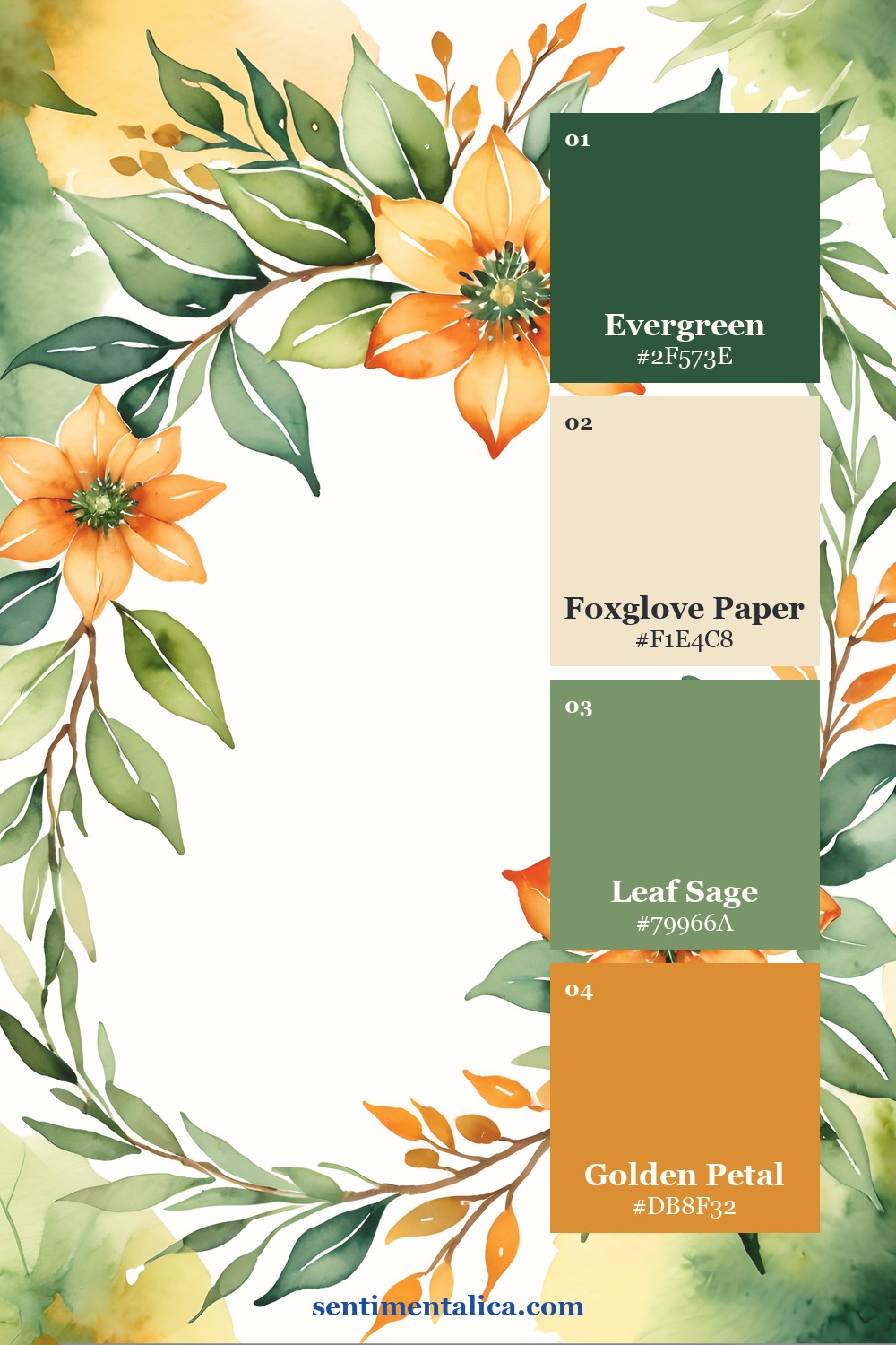 Foxglove Hollow palette with golden paper, lichen green, forest floor and autumn honey