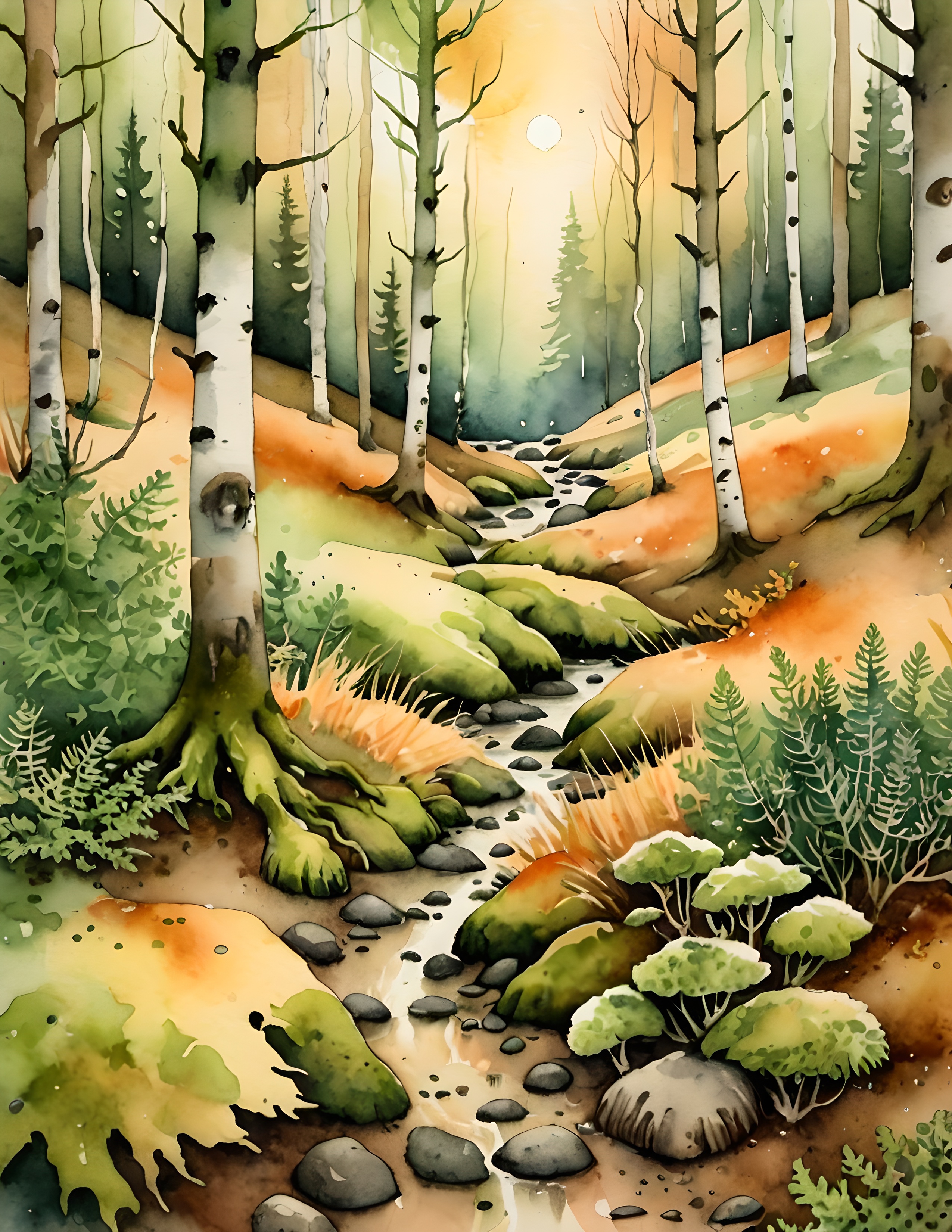 Authentic Foxglove Hollow watercolor forest scene