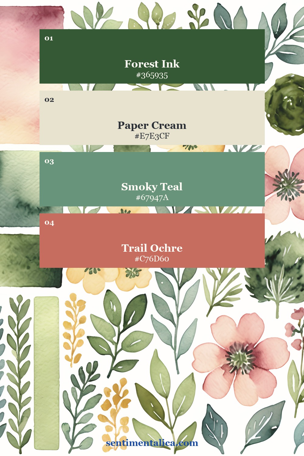 Garden Joy palette with green cream teal and rose
