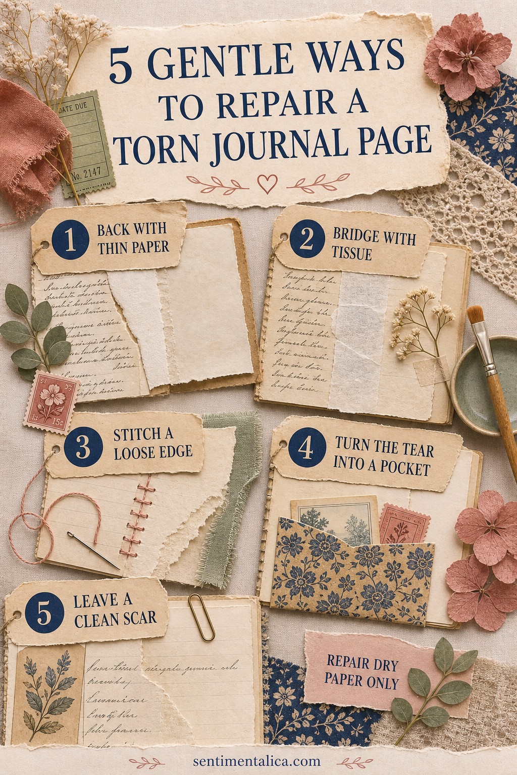 Five gentle methods for repairing a torn journal page