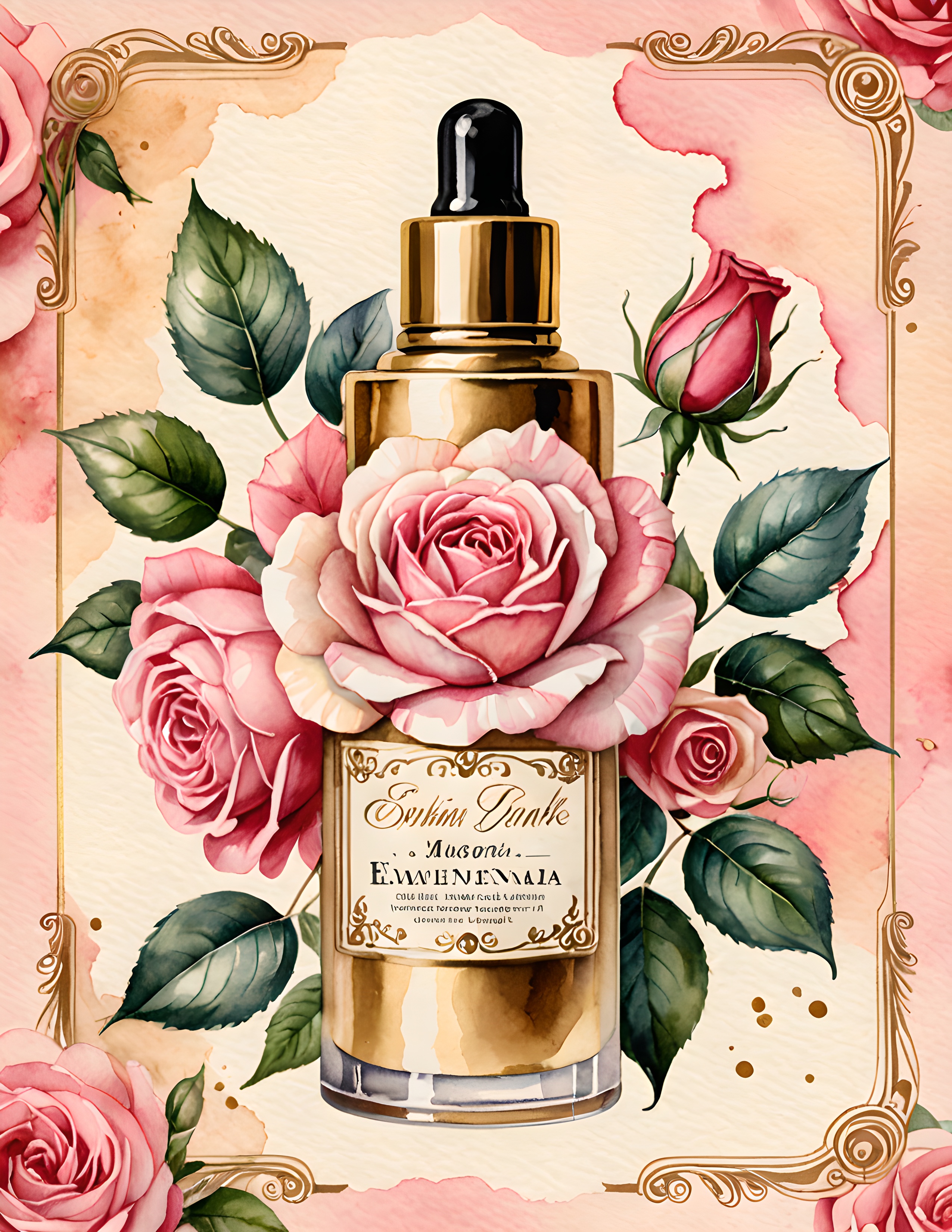 Authentic Gilded Blush watercolor perfume and roses page