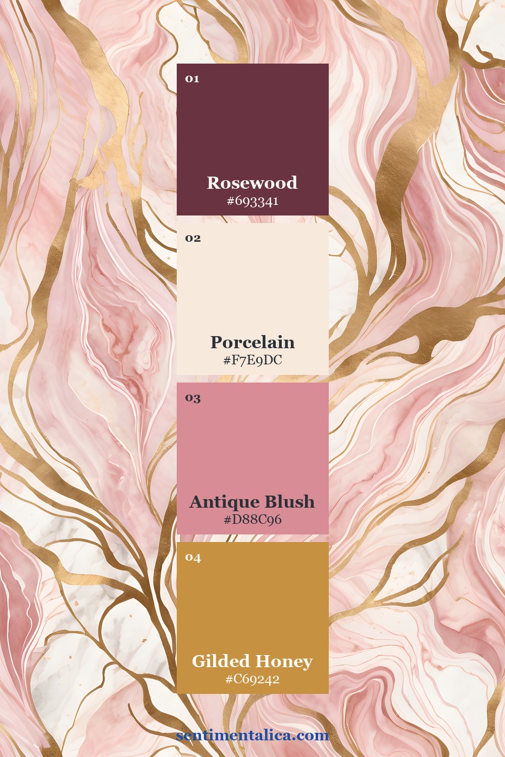 Gilded Blush pink marbled watercolor page with a coordinated elegant palette