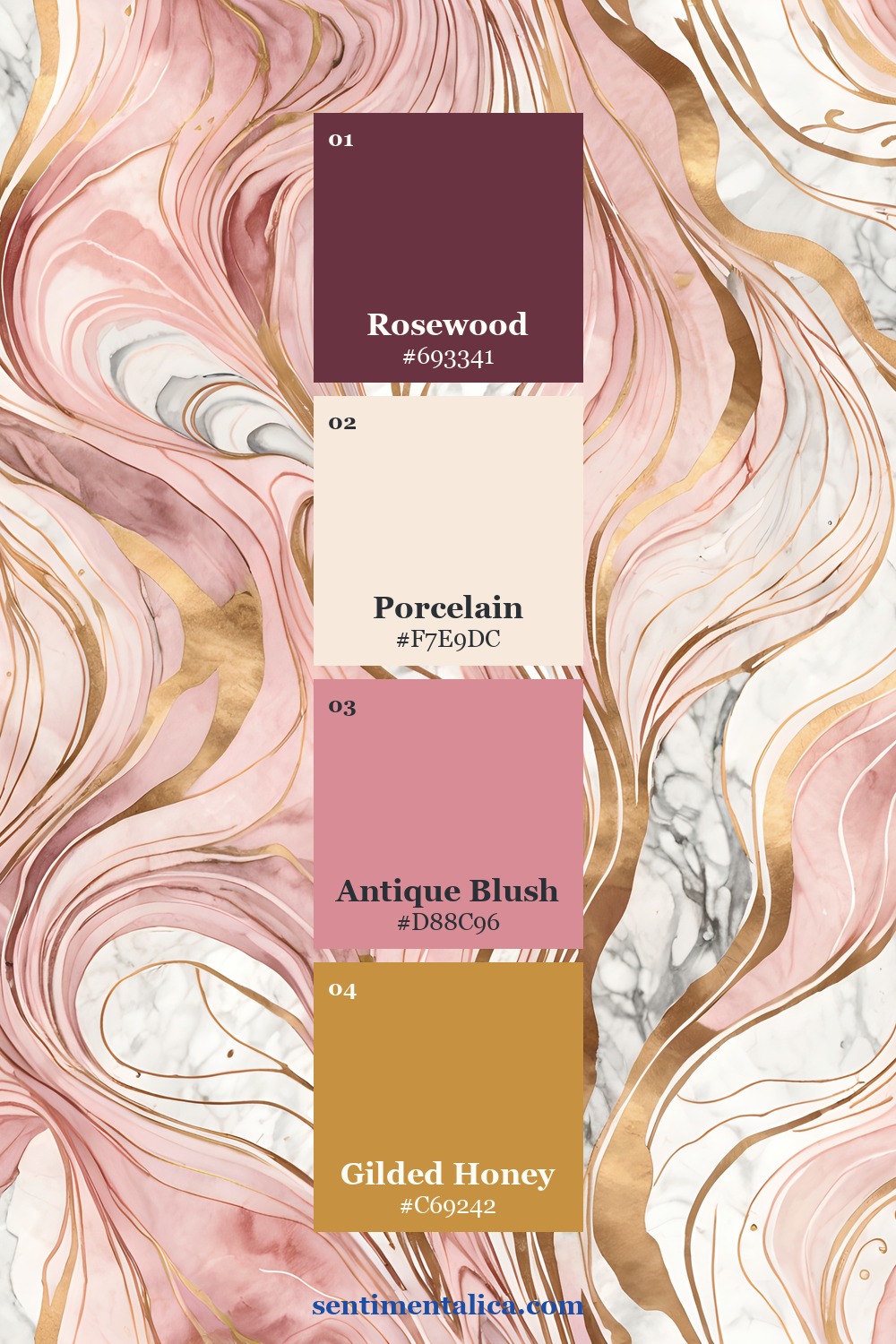 Gilded Blush watercolor page with four elegant blush and gold color swatches