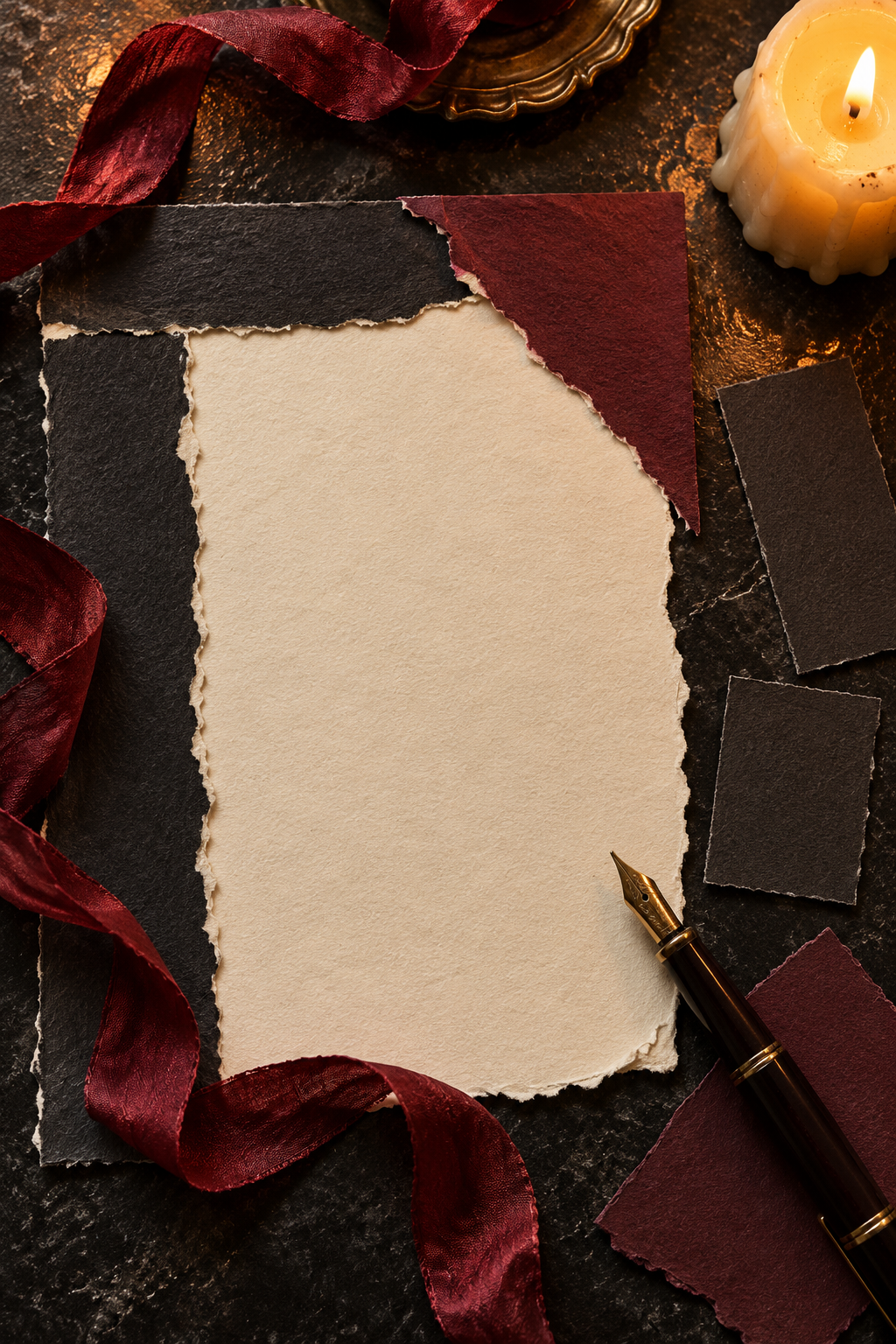 Paper layers arranged for a journal page inspired by Dark Manor