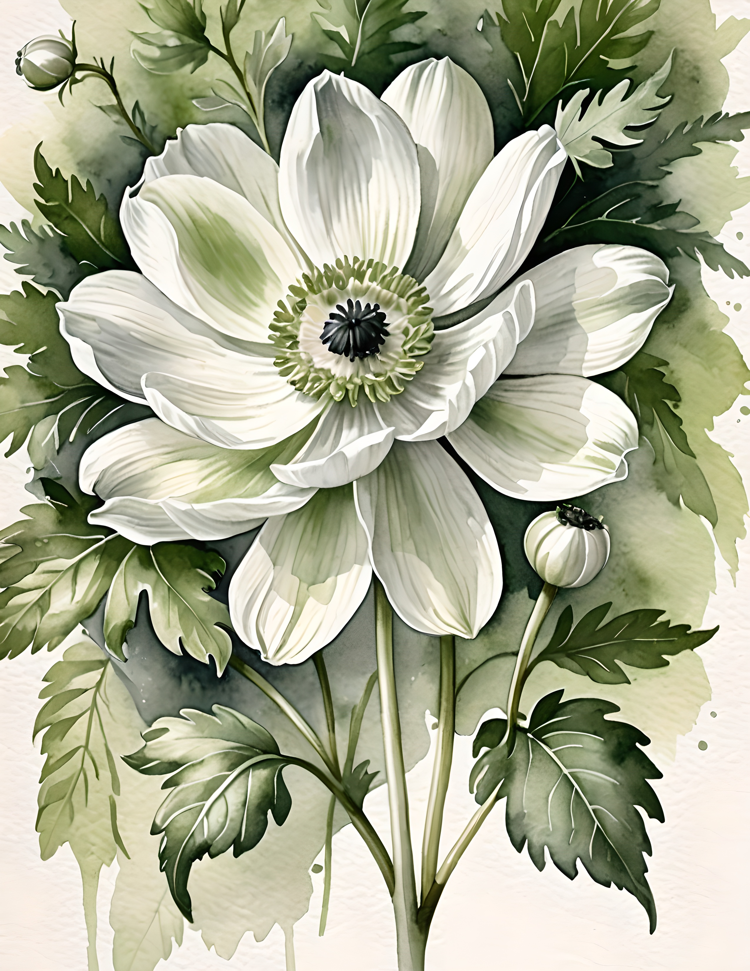 Silk Promise botanical page with a large cream flower and deep green leaves