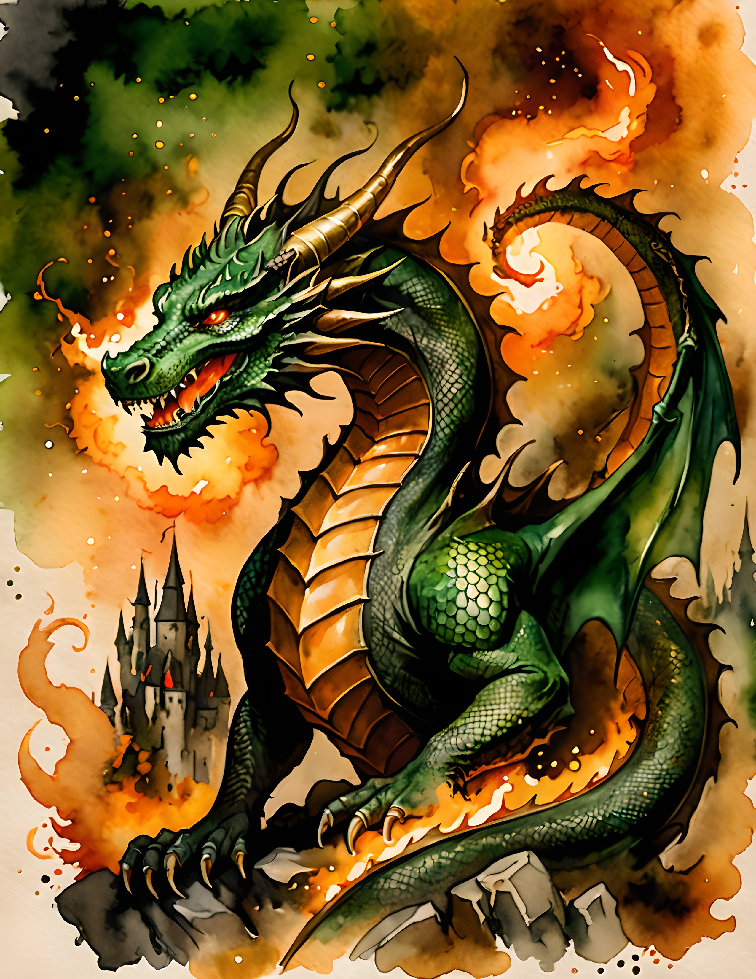 Dragon and castle page from the Dragon Fire image pack