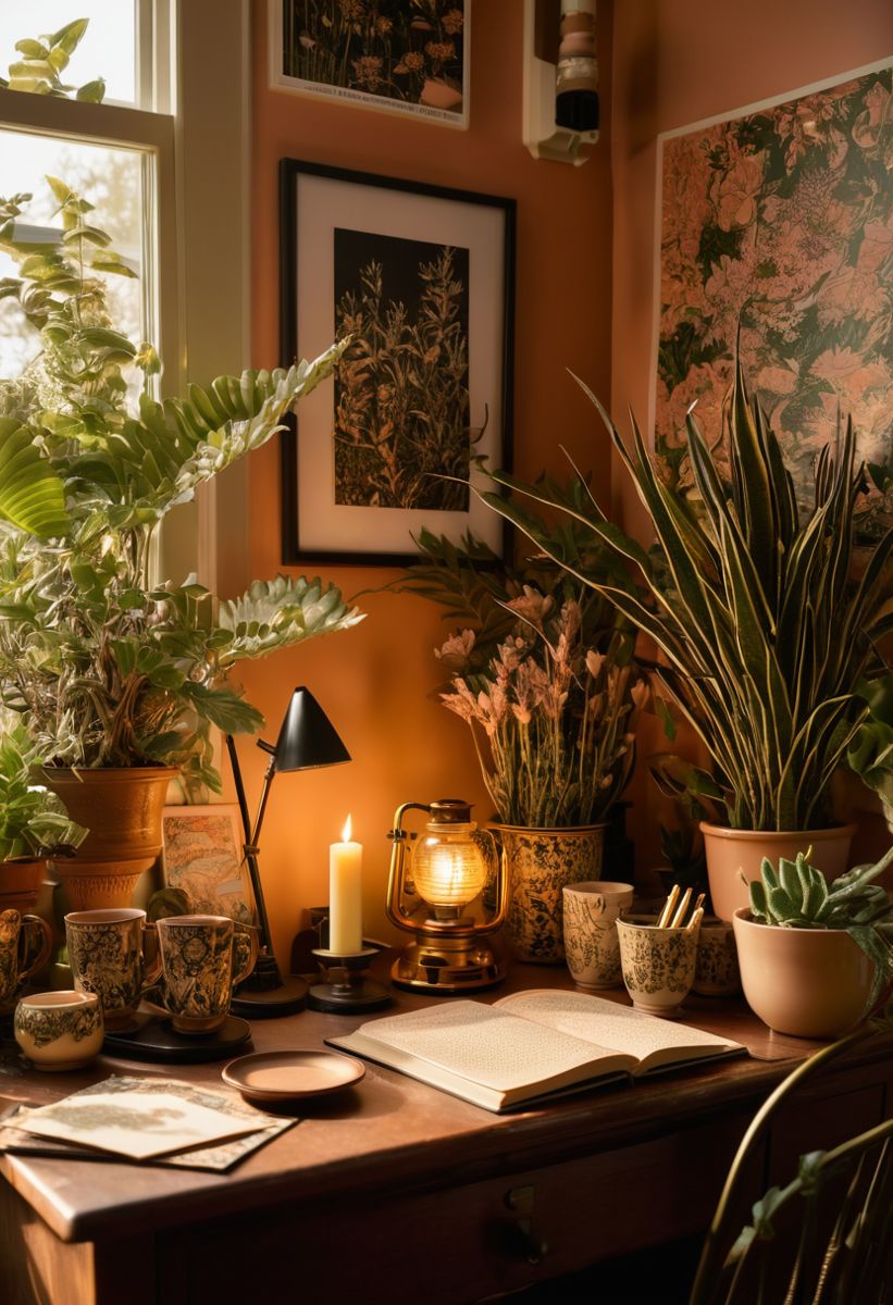 an evening craft corner in golden light