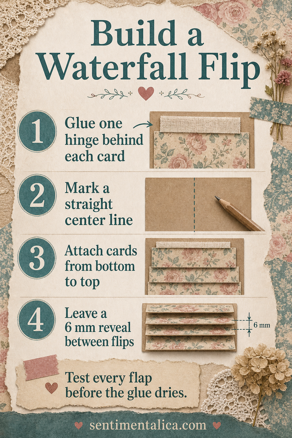 Four-step waterfall flip assembly infographic