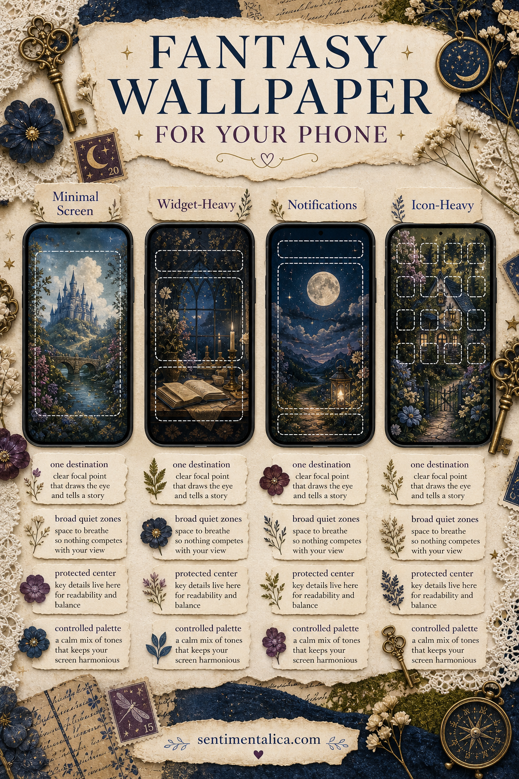 Fantasy wallpaper guide for minimal, widget, notification, and icon-heavy phone layouts