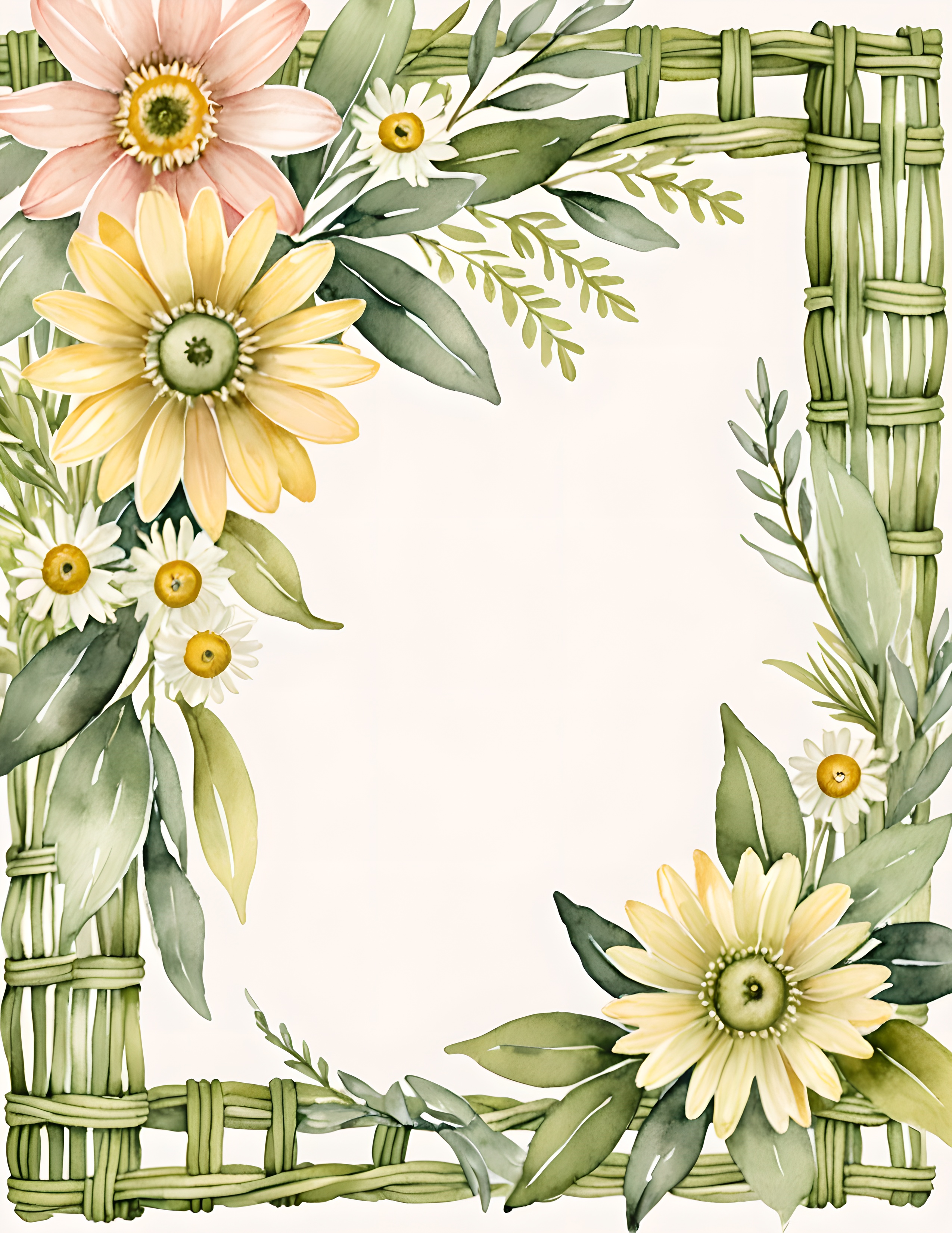 Real Morning Trellis printable page with a floral woven frame on cream paper
