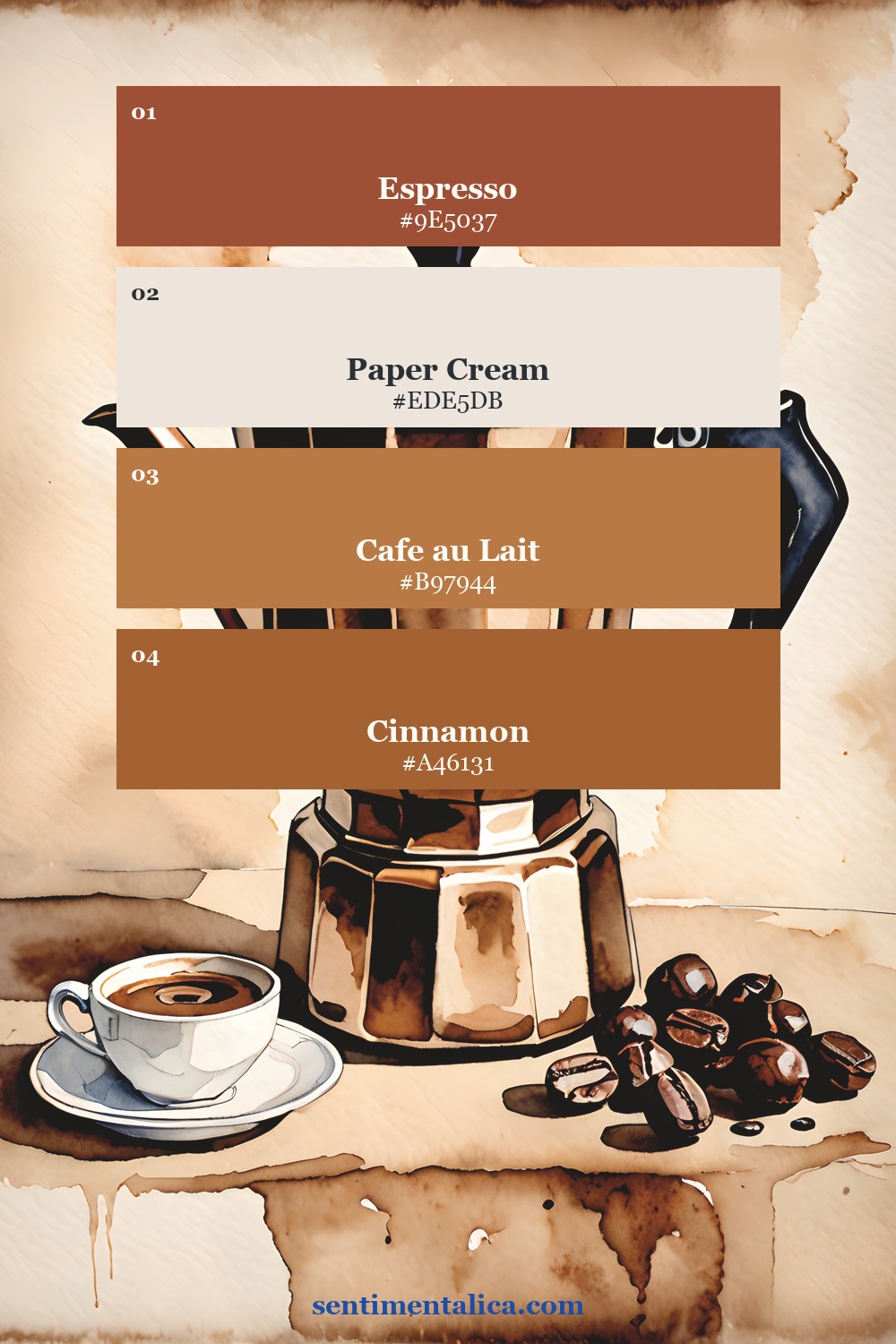 Coffee-stained paper palette sampled from a real Morning Brew printable page