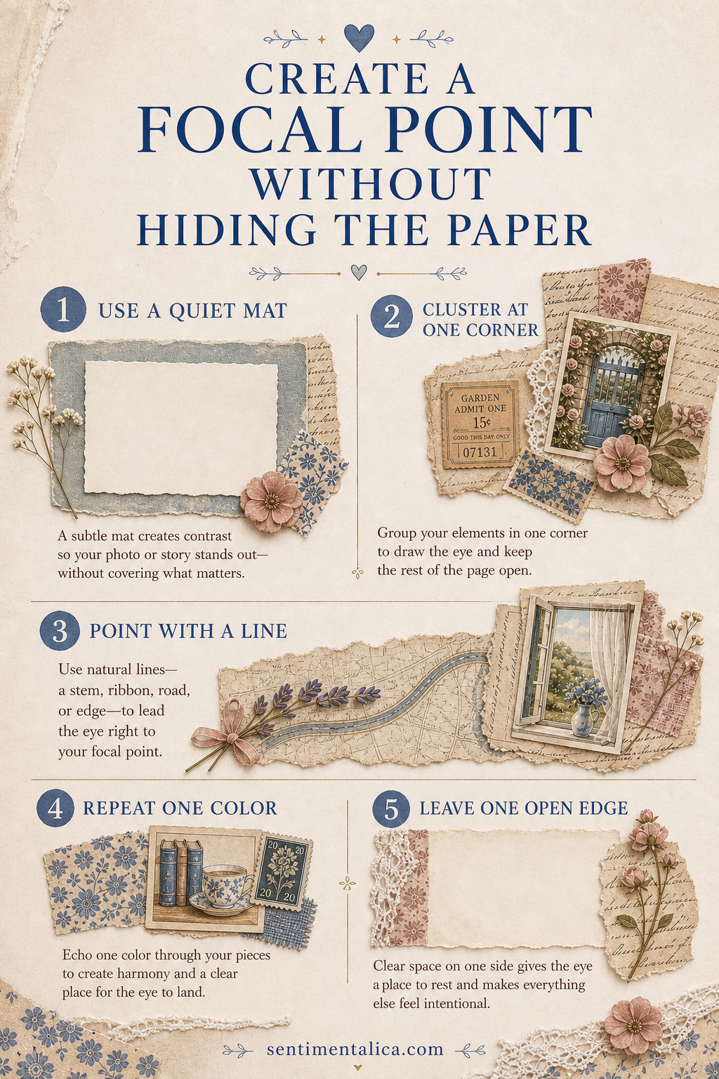 Infographic showing how to build a focal point without covering decorative paper