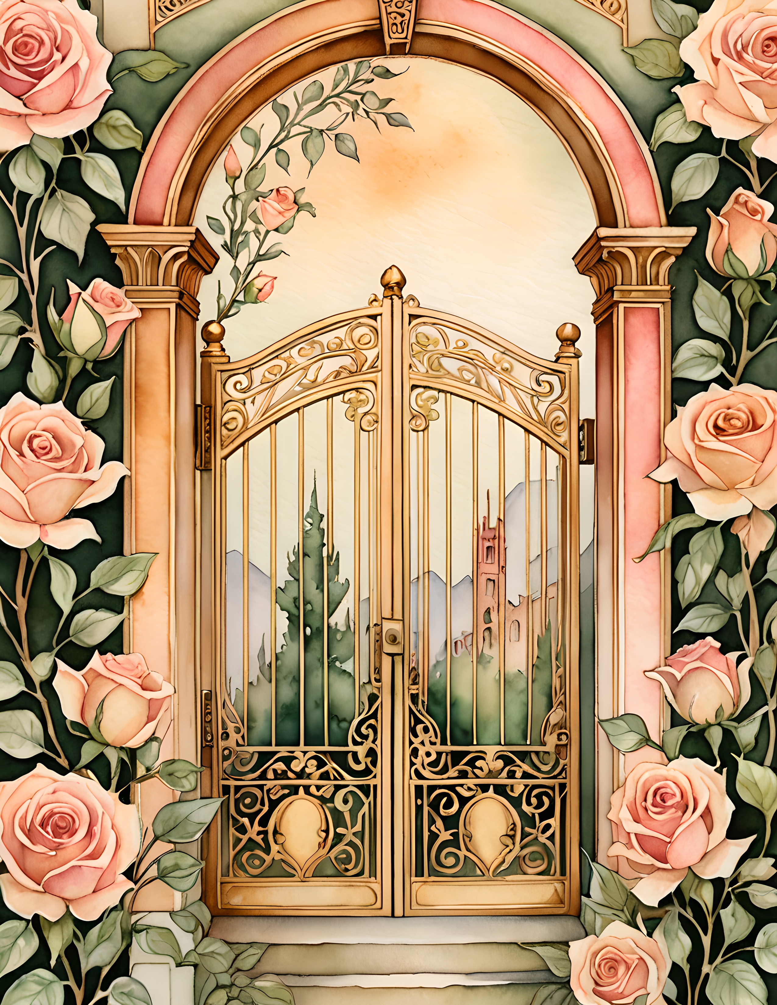 Rose garden gate page from the Nouveau Goddess image pack