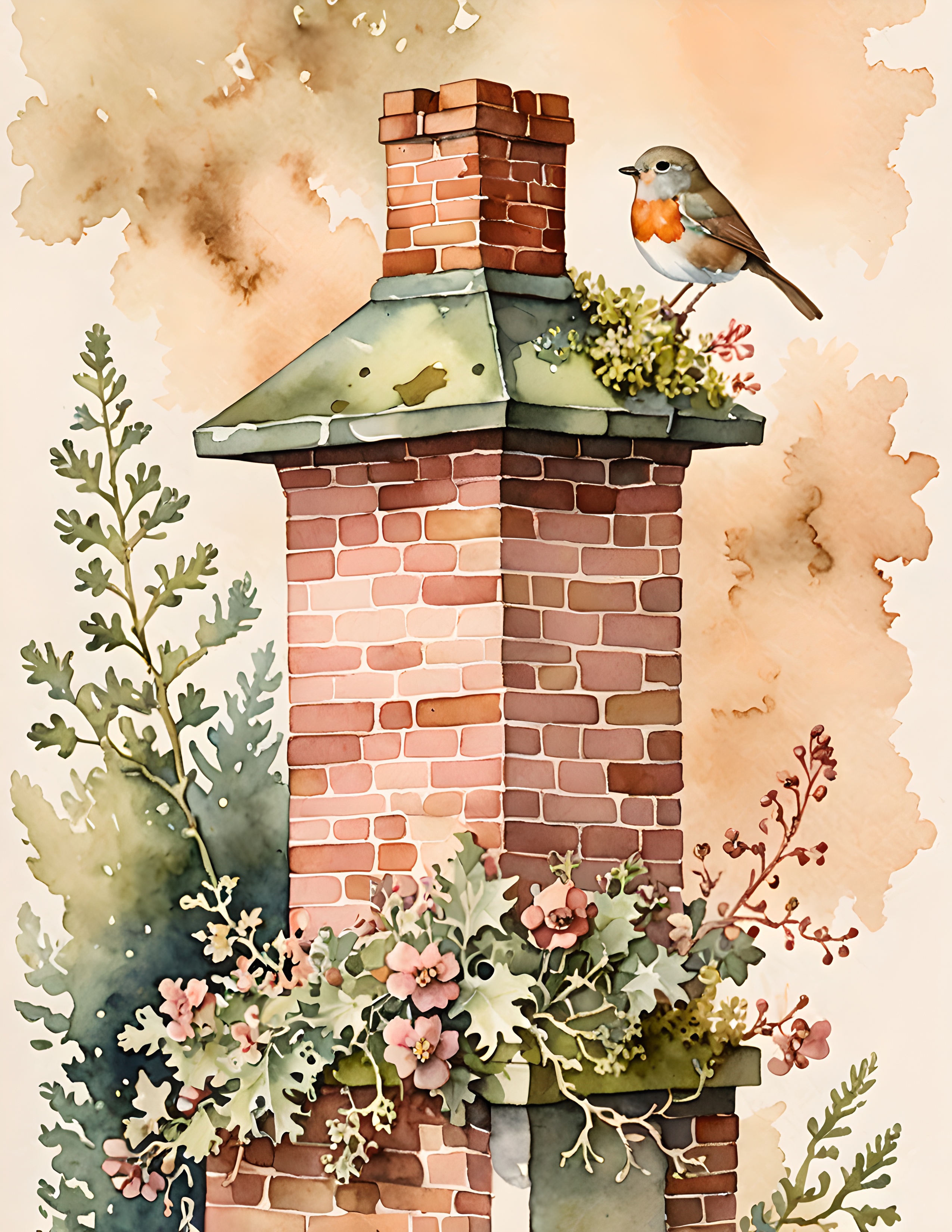 Real Rose Cottage page with a cottage chimney, bird, and weathered neutral details