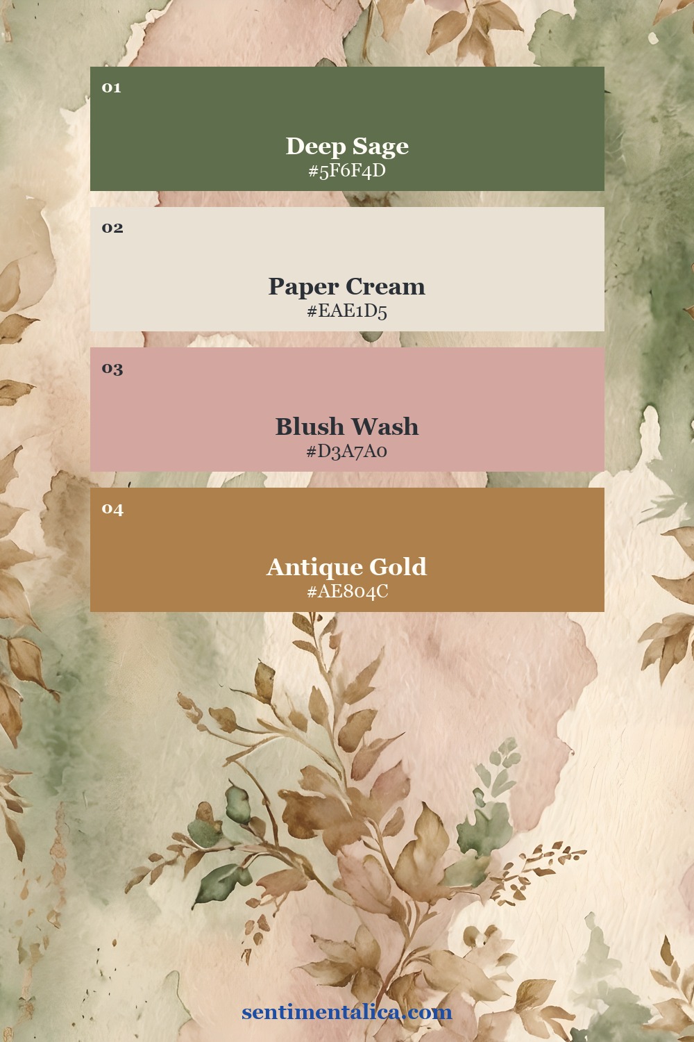 Soft sage and blush shabby chic color palette sampled from a Rose Cottage page